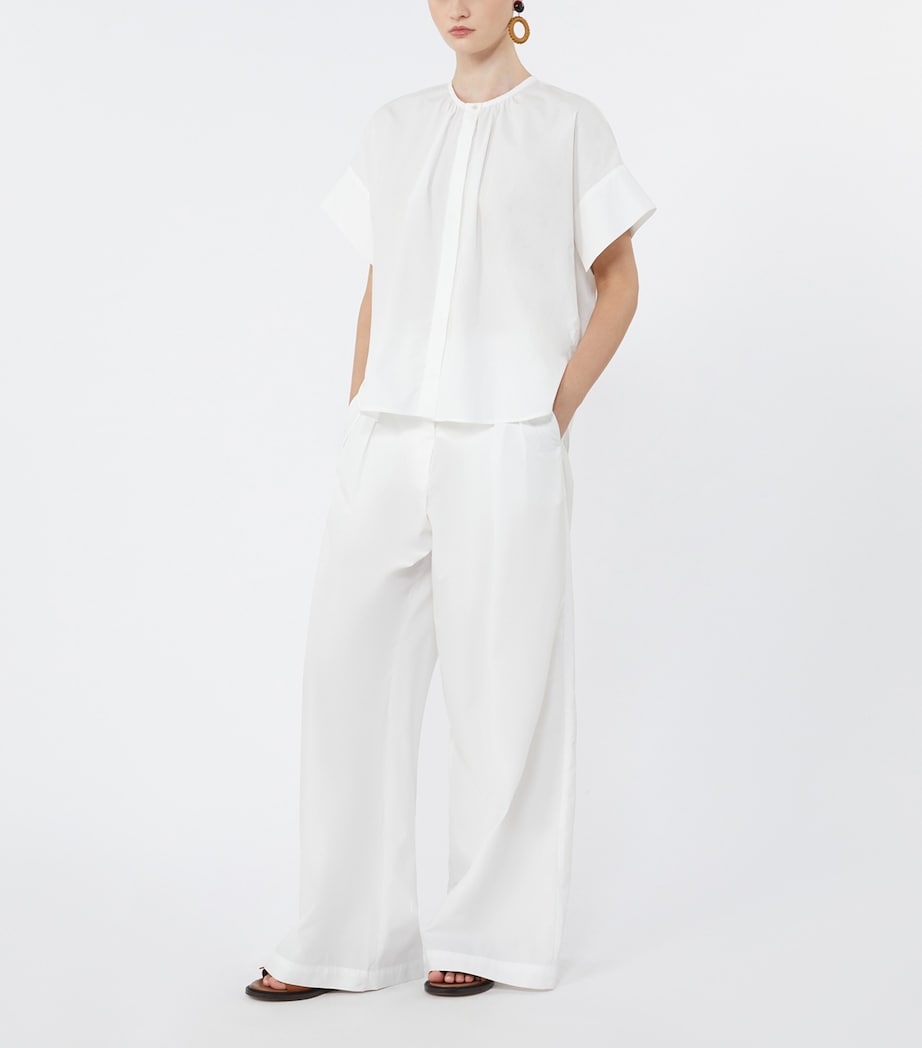 Weekend Max Mara Womens Cotton Wide-Leg Trousers White Image 2