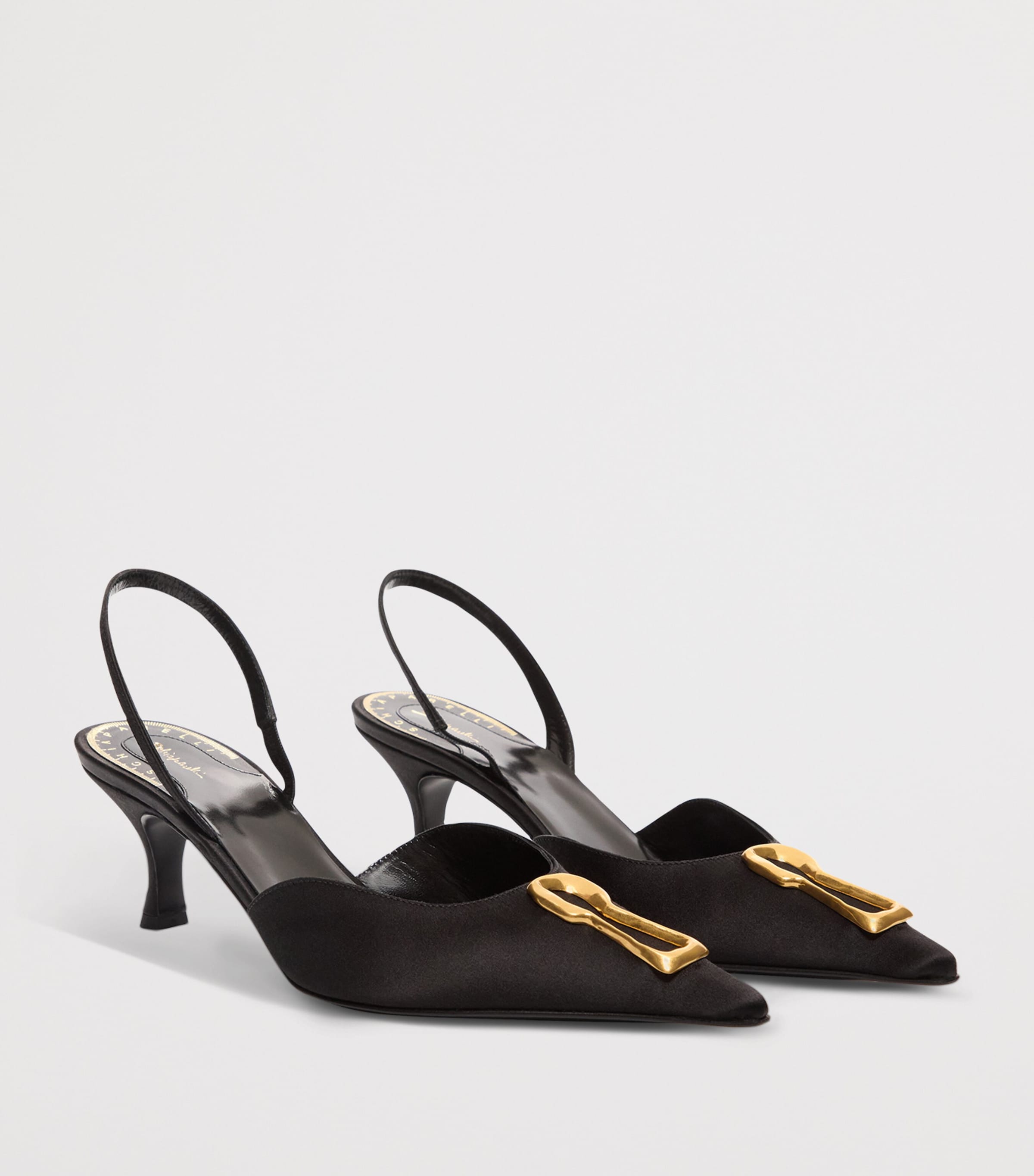 Schiaparelli Satin Keyhole Slingback Heels 65 Black Image 2