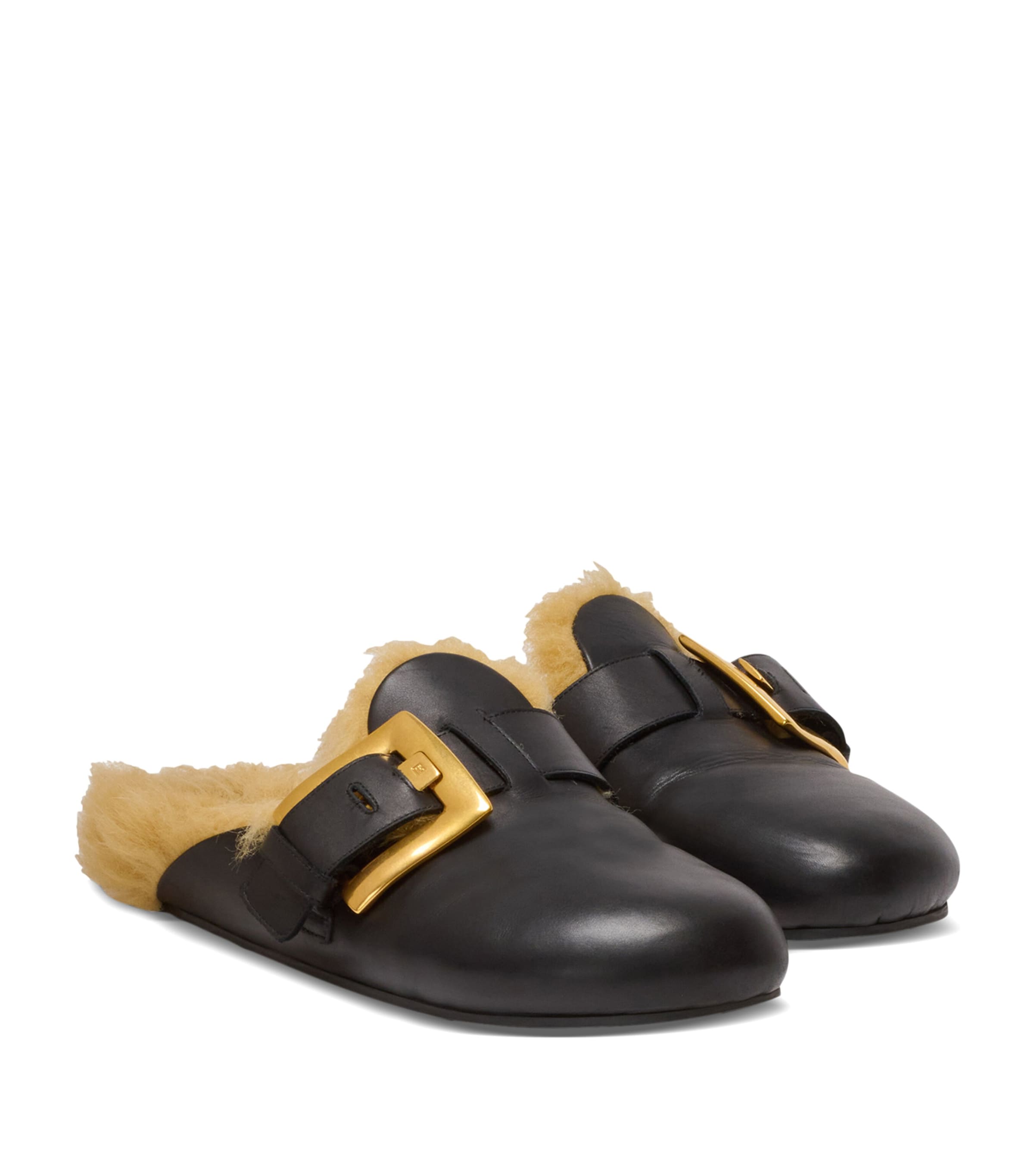 Balmain Anthem Leather And Faux Fur Clogs In Black