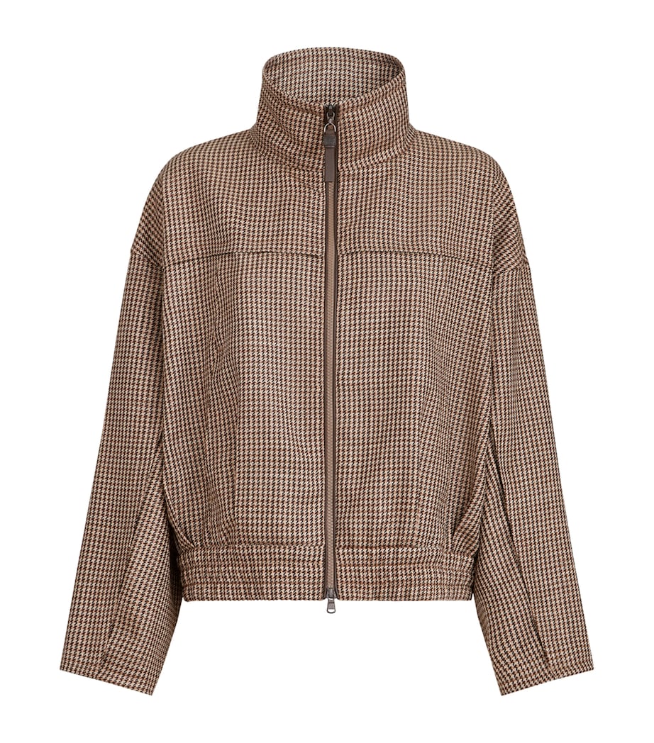 Brunello Cucinelli Womens Virgin Wool-Blend Houndstooth Jacket Beige+black Image 1