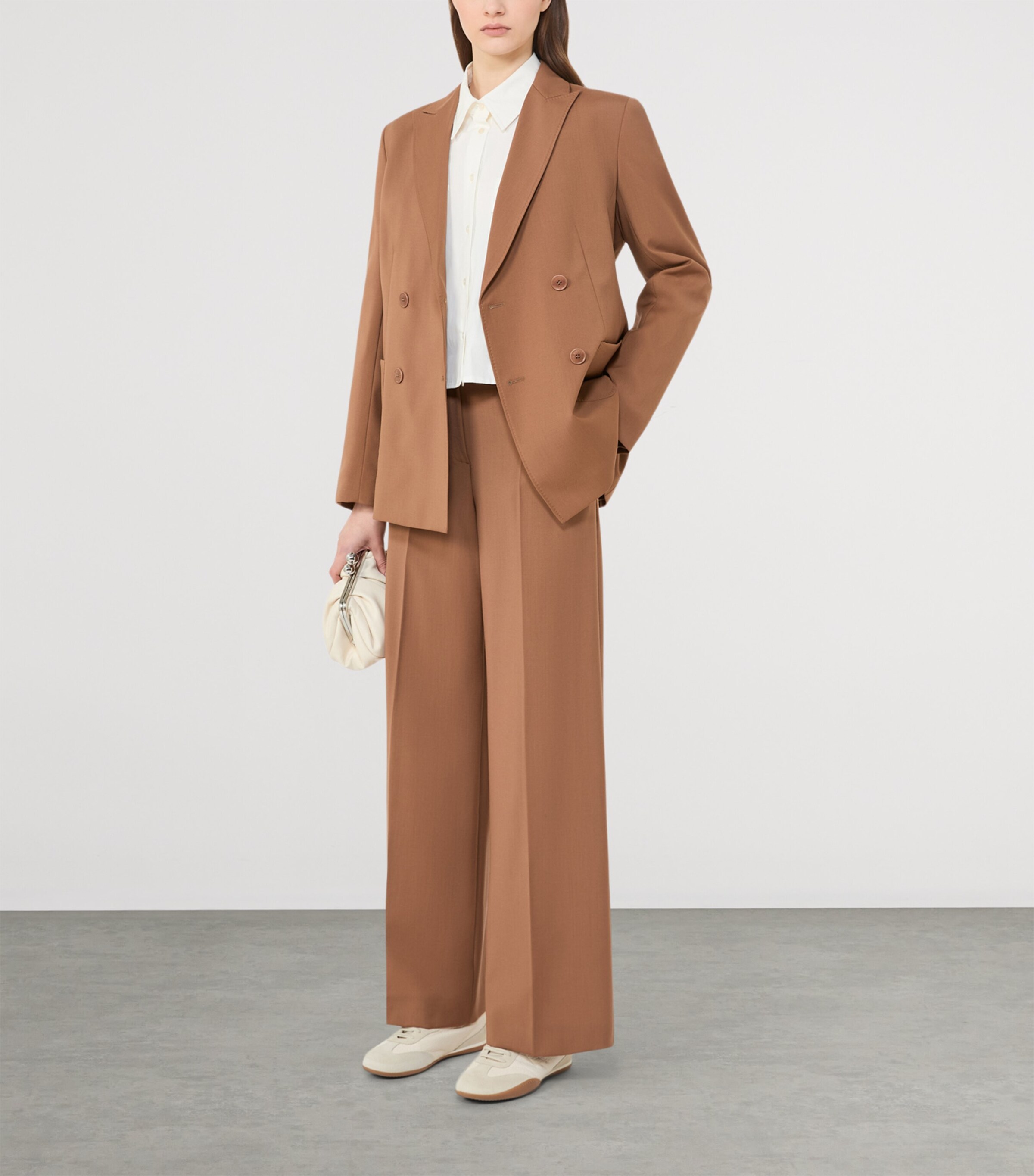 Weekend Max Mara Womens Wool Wide-Leg Trousers Tobacco Image 2