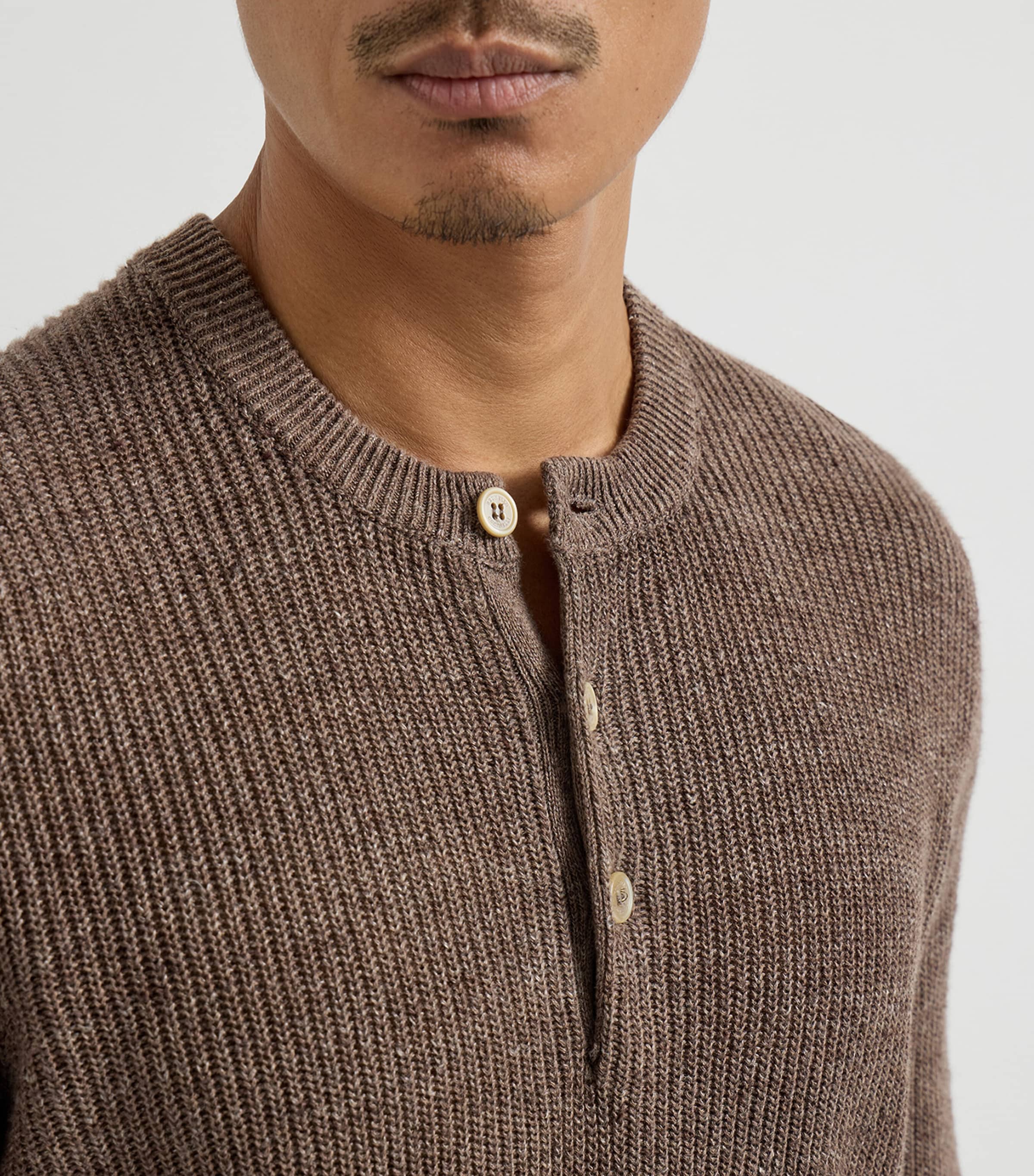 Brunello Cucinelli Mens Linen-Cotton Henley Sweater Image 6