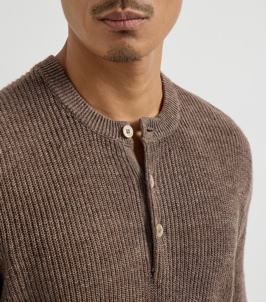 Brunello Cucinelli Mens Linen-Cotton Henley Sweater Image 6