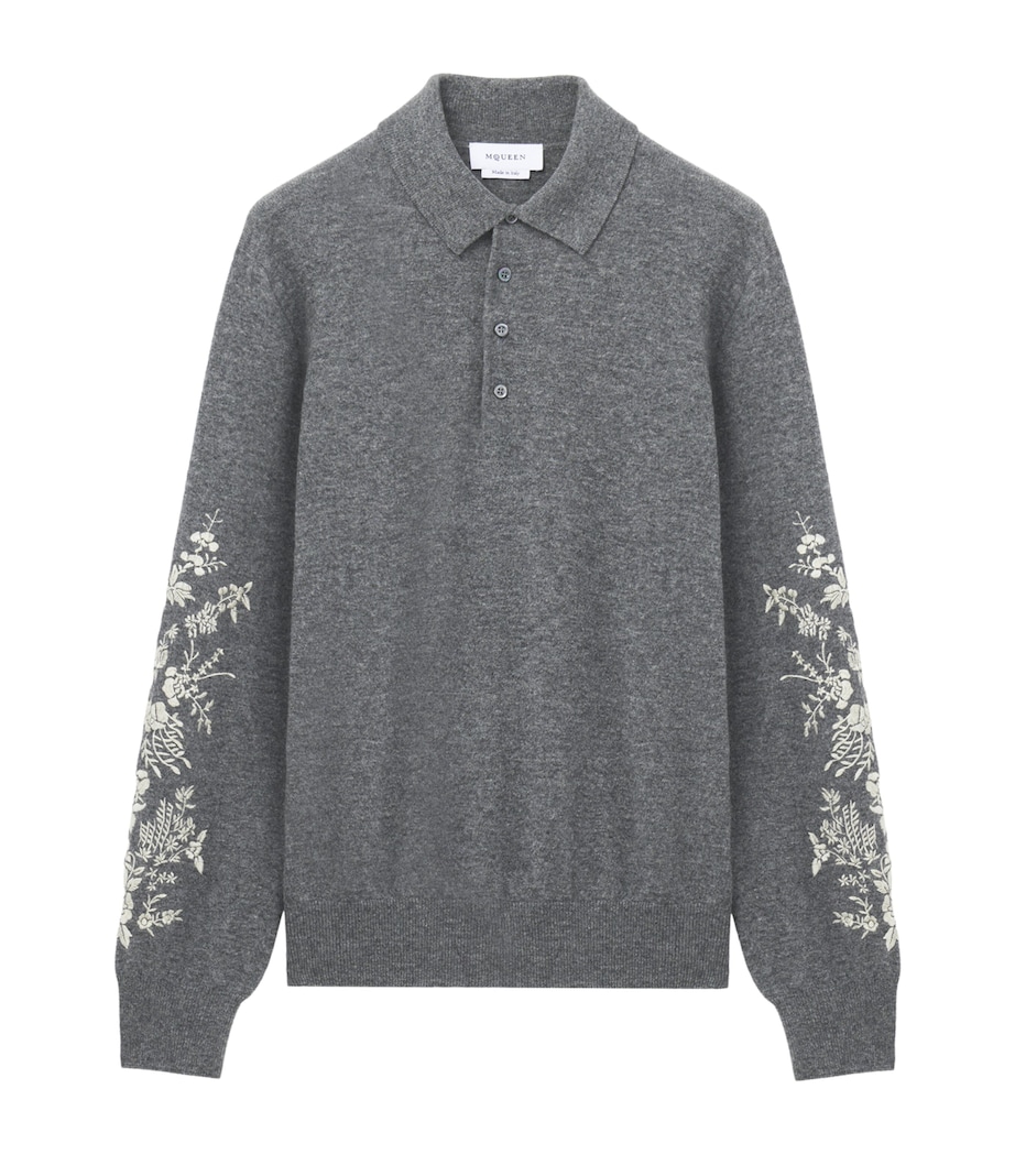 McQueen Mens Wool Embroidered Polo Sweater Image 1