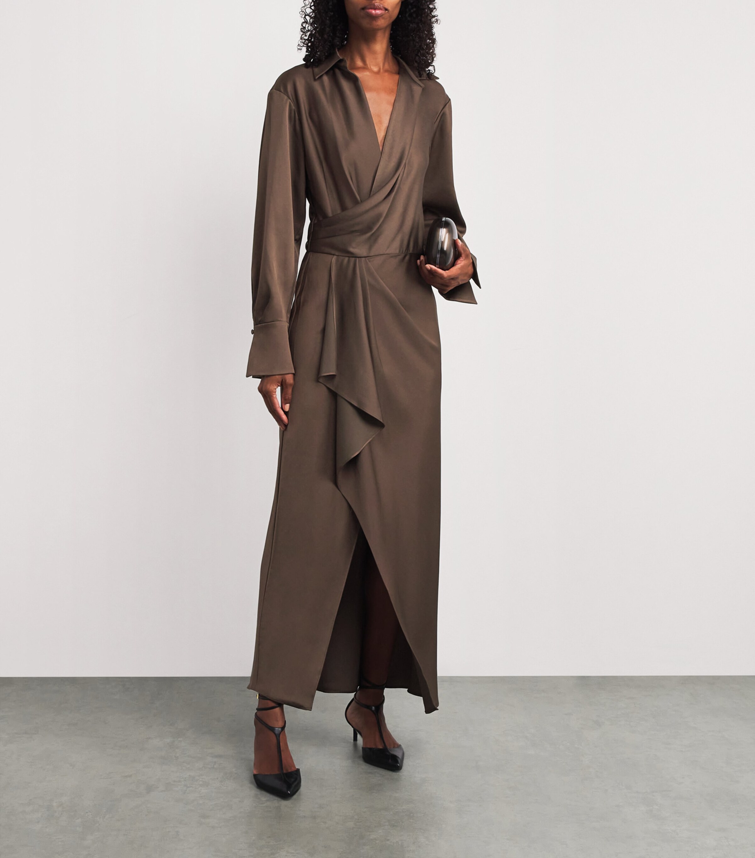 Satin Draped Talita Midi Dress COCOA Image 2