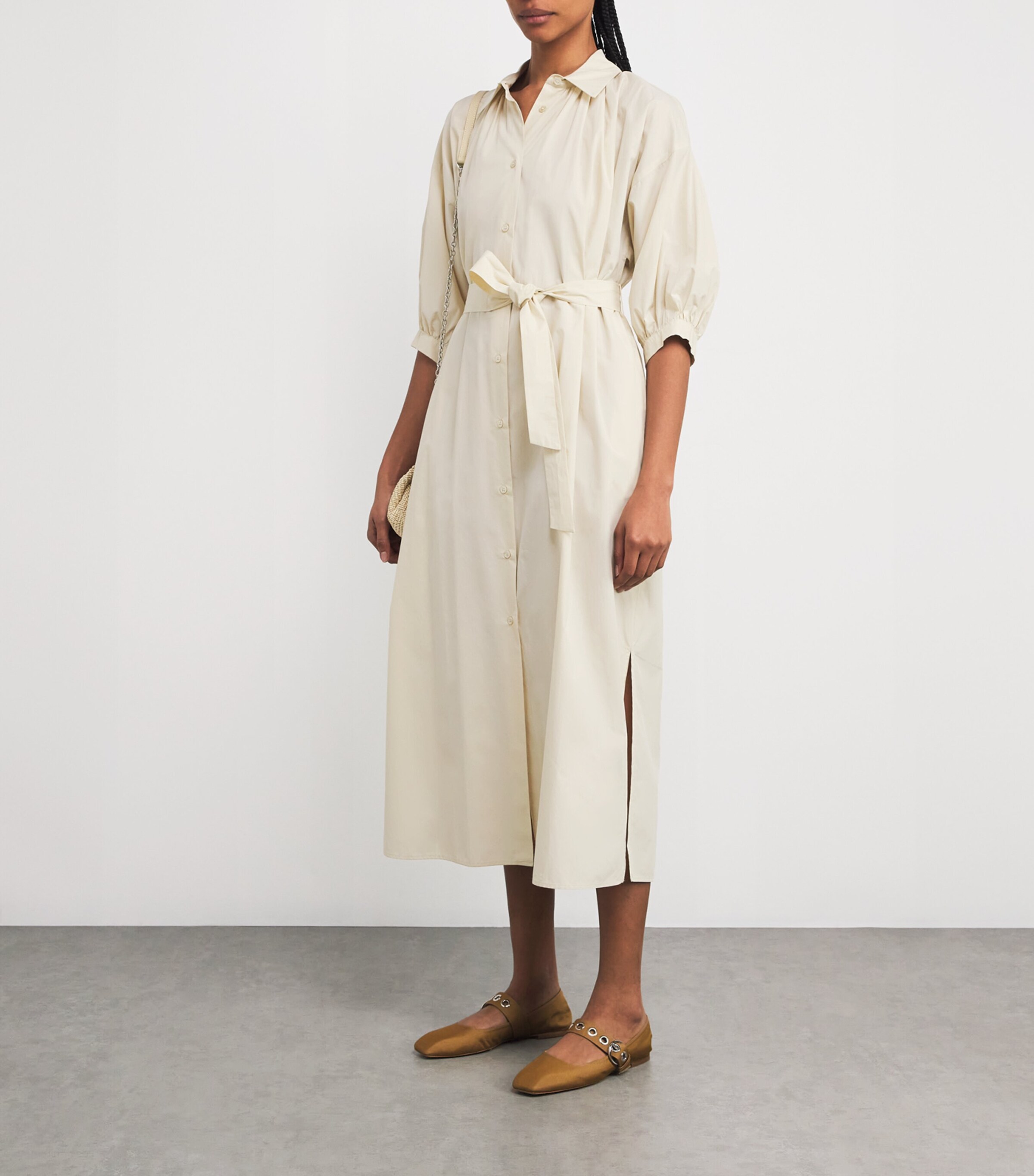 max mara white shirt dress Pleated cotton poplin shirt dress in white - S Max Mara