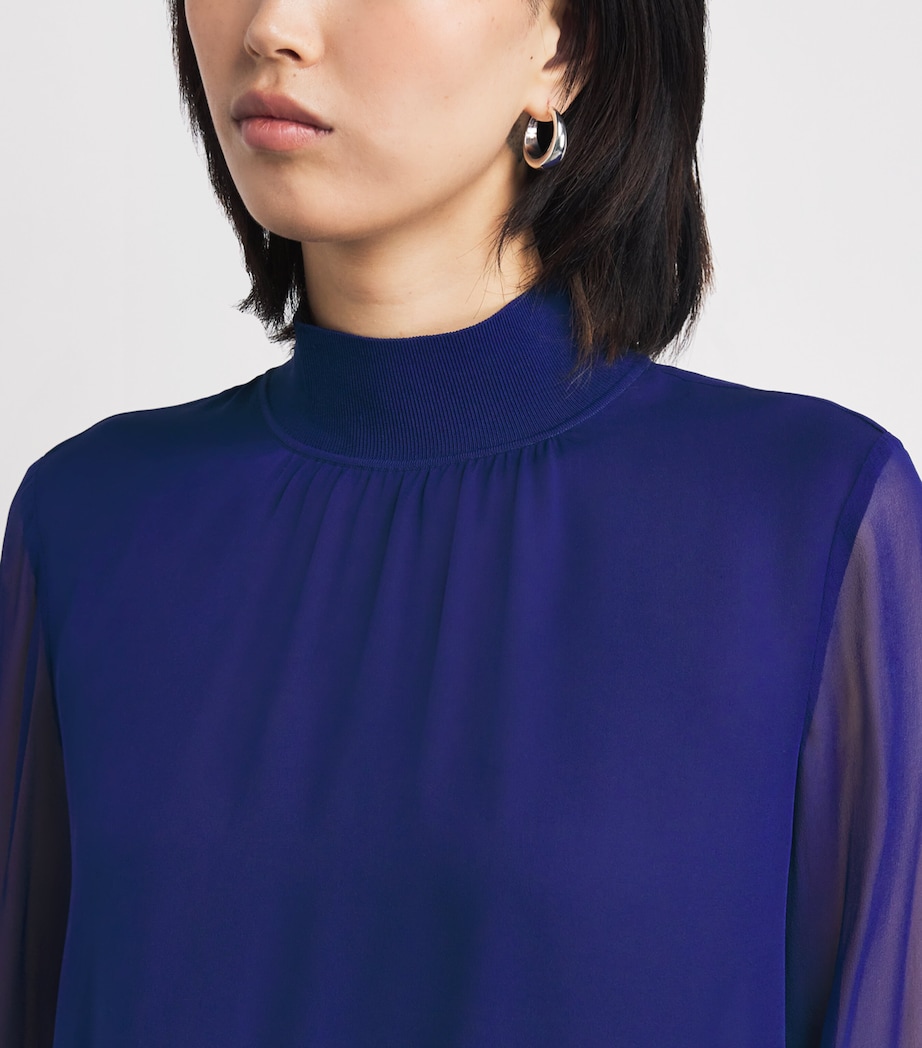 Silk Sheer-Sleeve Blouse JEWEL BLUE Image 6
