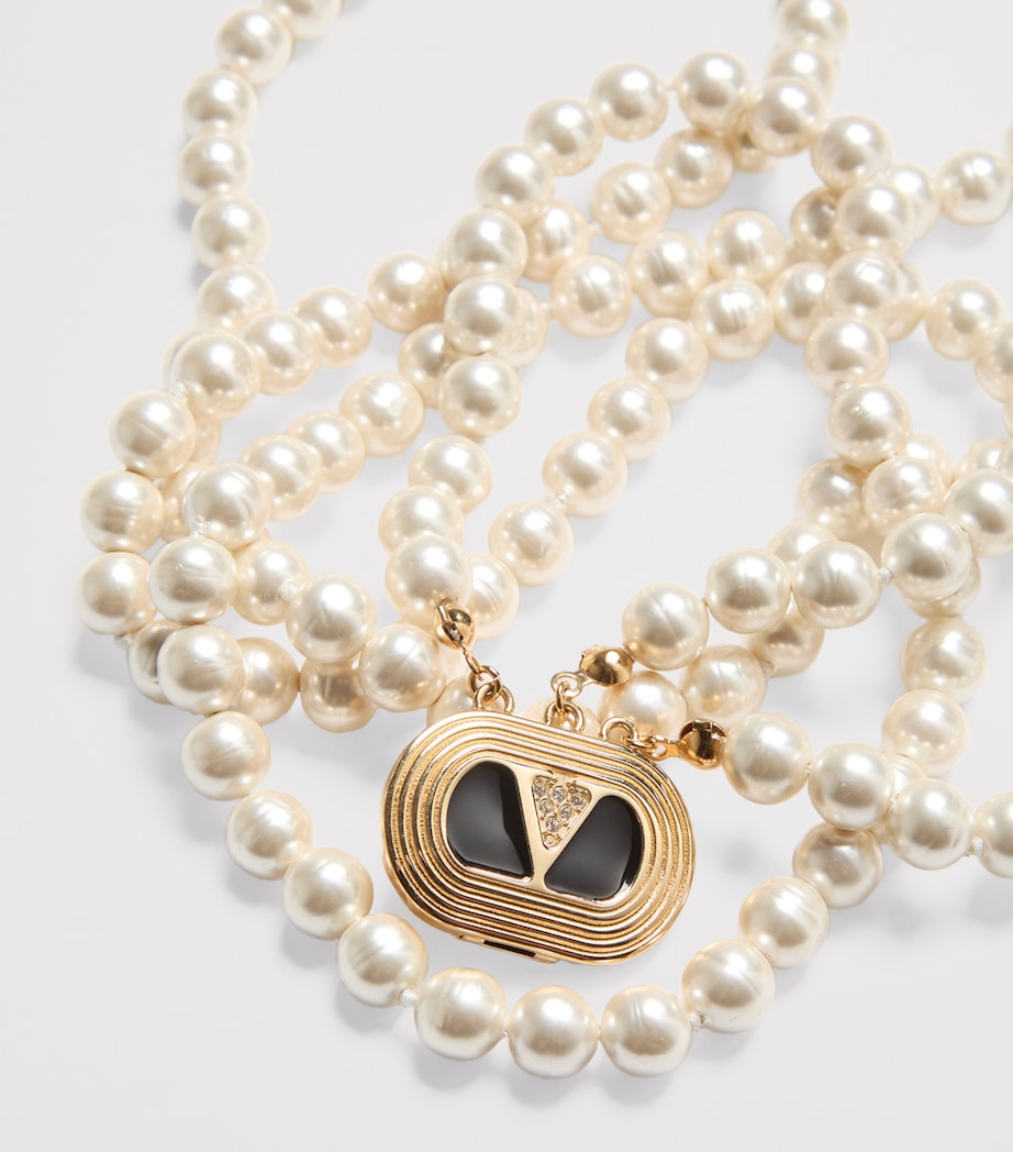 Metal, Faux Pearl and Swarovski Crystal Ovalette Necklace ADW Image 3