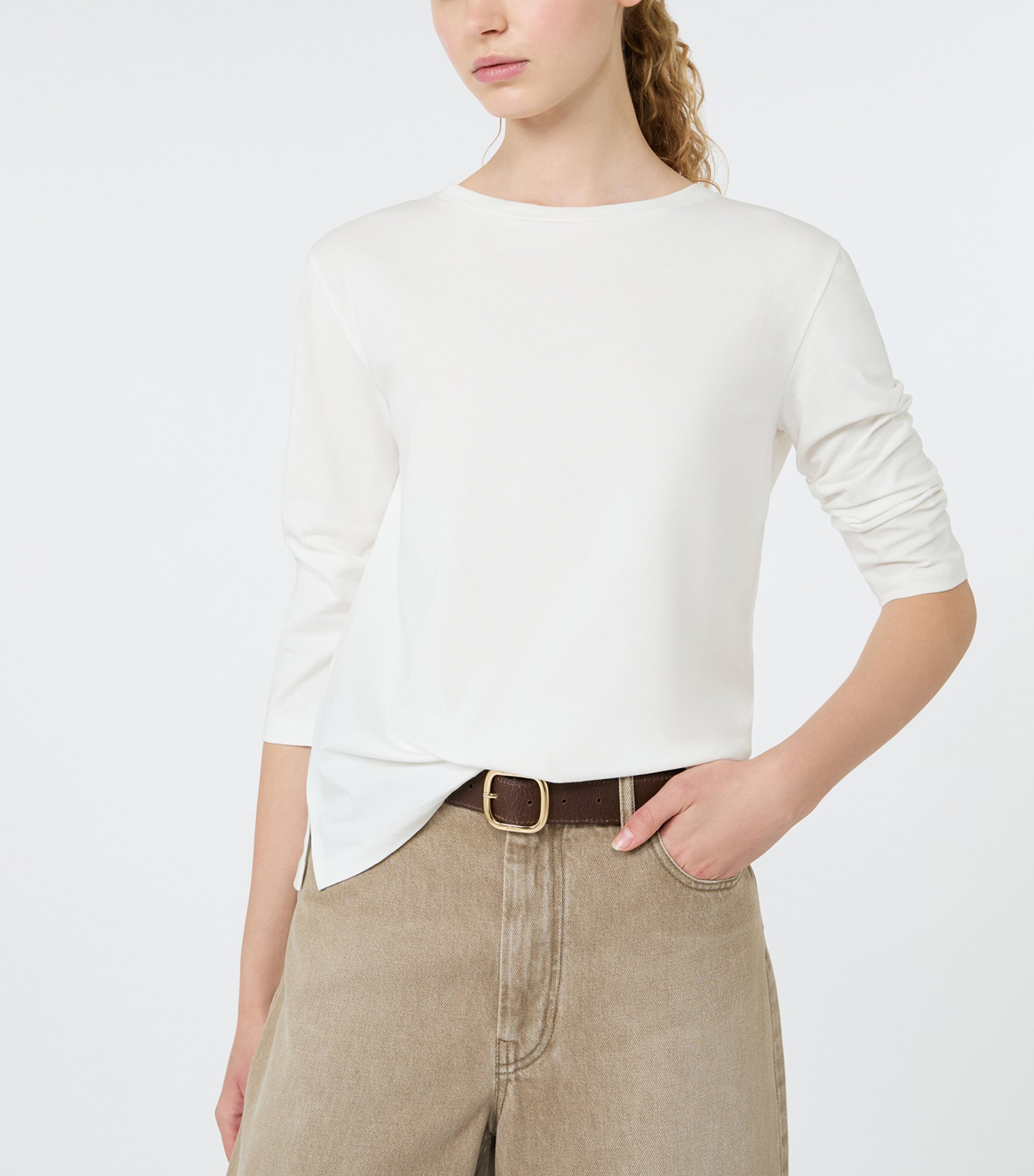 Weekend Max Mara Womens Stretch-Cotton Long-Sleeve T-Shirt White Image 5