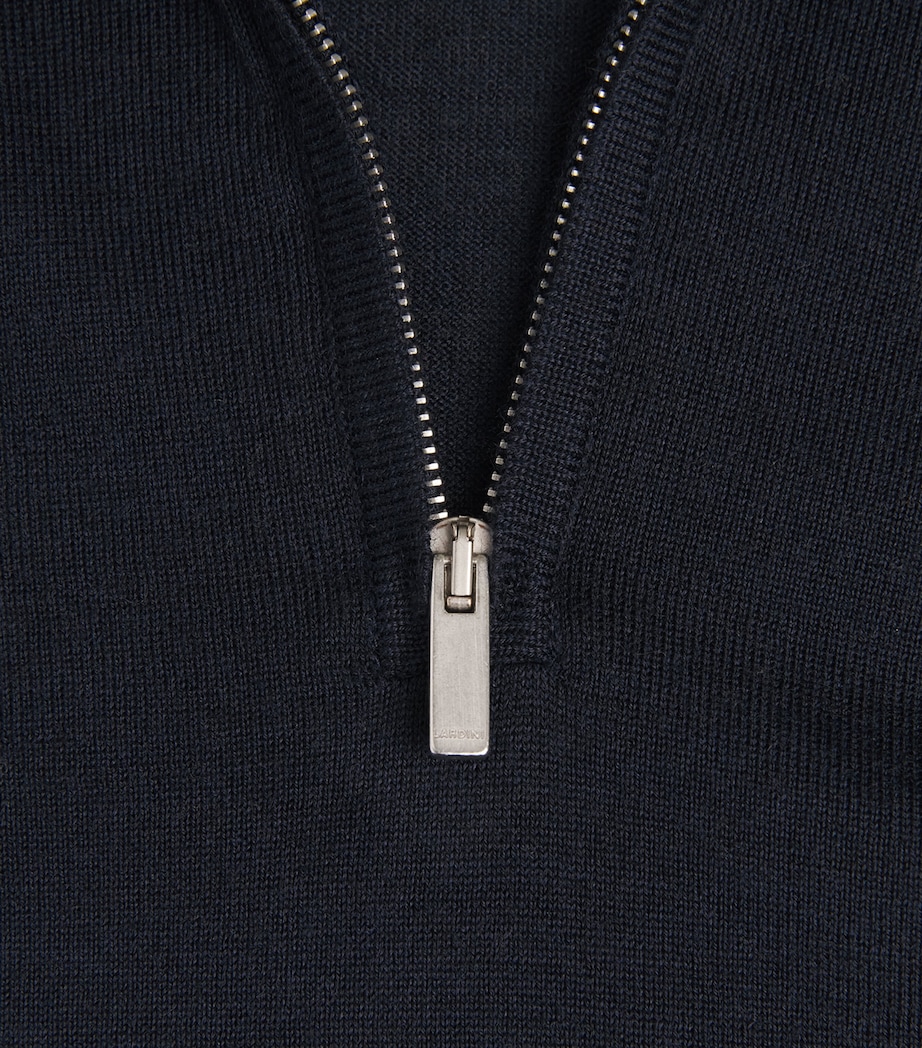 Lardini Mens Wool-Silk-Cashmere Quarter-Zip Sweater Navy Image 6