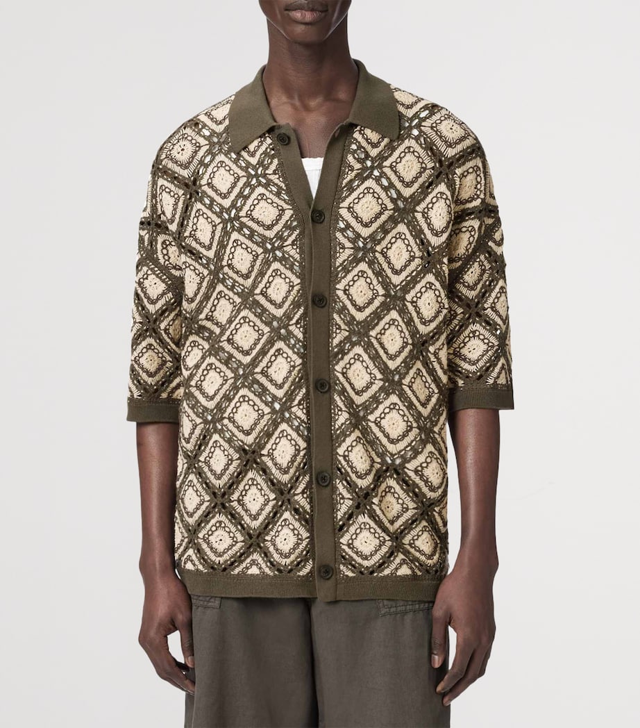 AllSaints Mens Cotton Knitted Short-Sleeve Cardigan Pitch Green Image 3