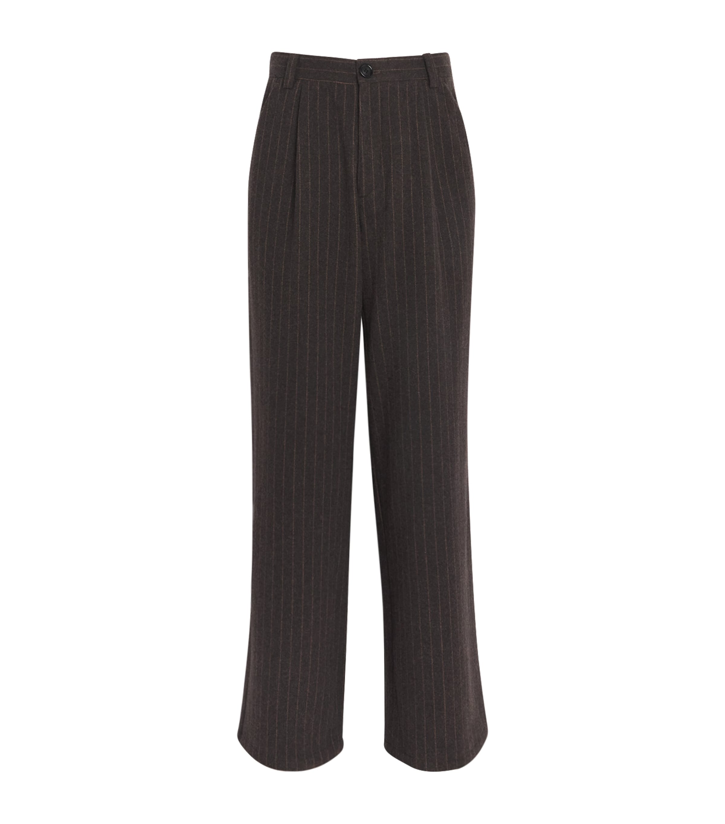 Wool-Blend Pinstripe Wide-Leg Trousers BROWN Image 1