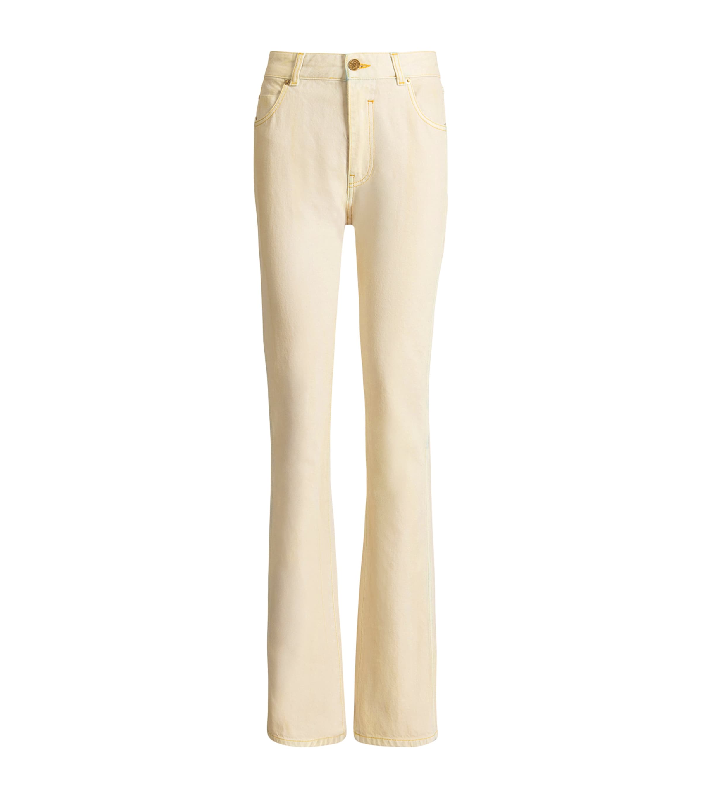 Balmain Womens Faded High-Rise Jeans Bleu Jean Beige Image 1