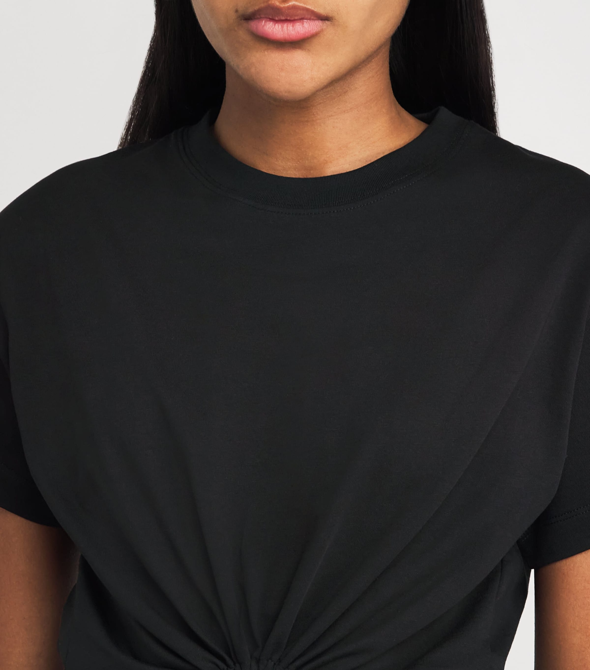 Jersey Ring-Gathered Crop Top P001 BLACK Image 6