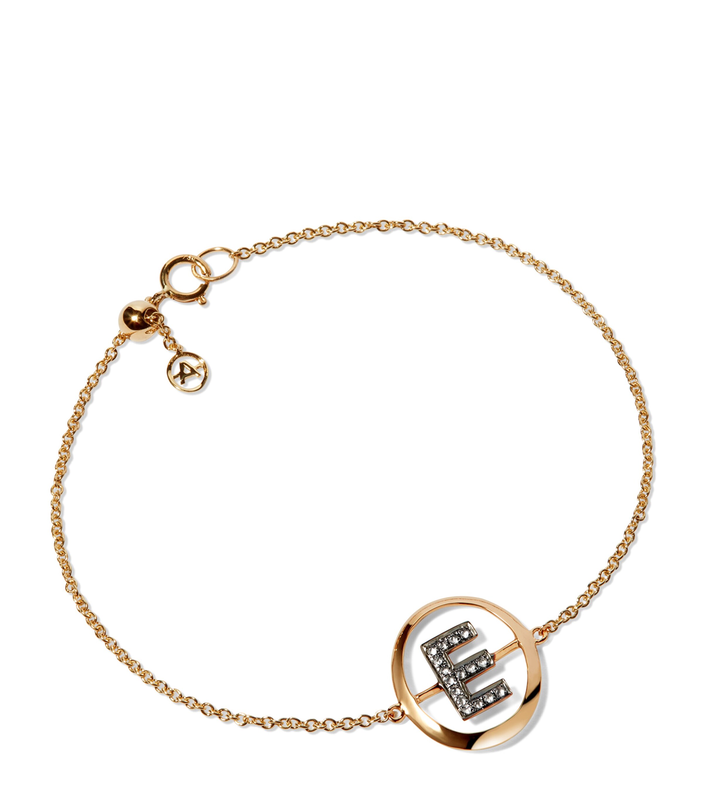 Annoushka Yellow Gold and Diamond Initial E Bracelet | Fine Jewellery | Fine Bracelets | Chain Bracelets | Designers | Annoushka