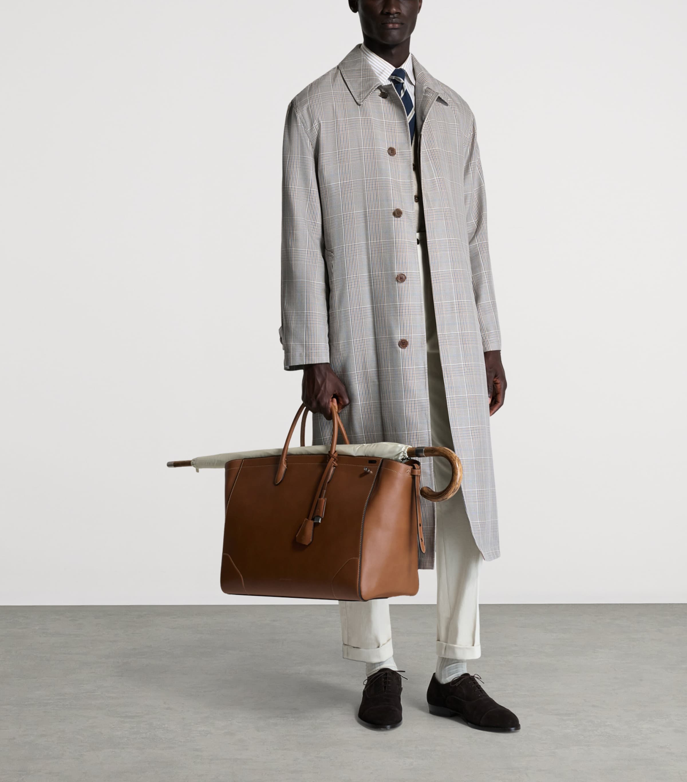 Dunhill Mens Cotton-Silk Glen Check Car Coat Khaki Image 5