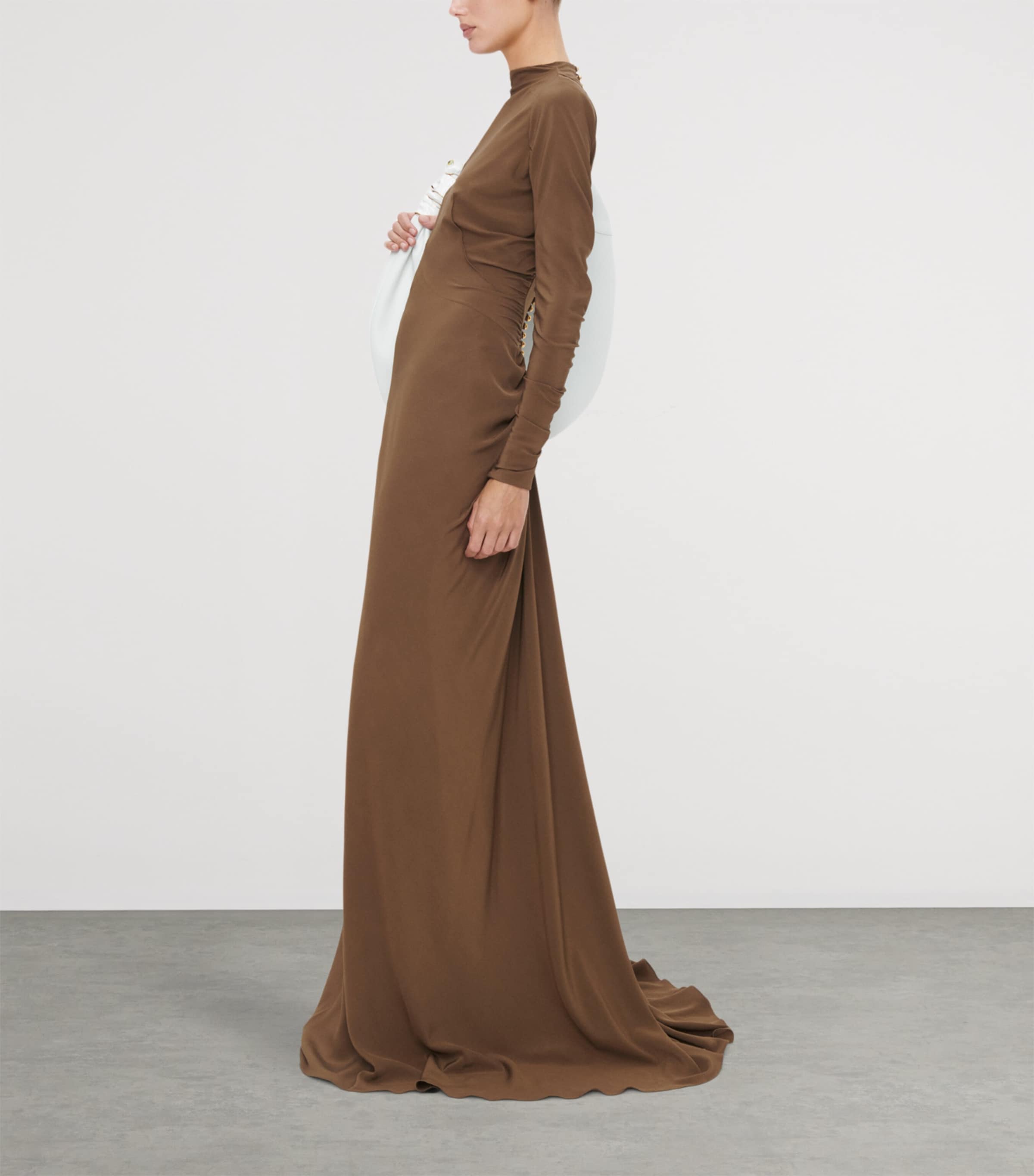 Schiaparelli Womens Silk Gathered Gown Brown Image 3