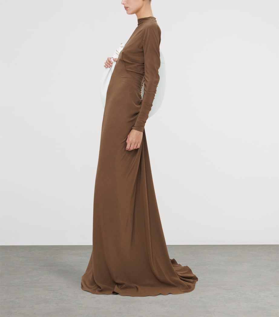 Schiaparelli Womens Silk Gathered Gown Brown Image 3