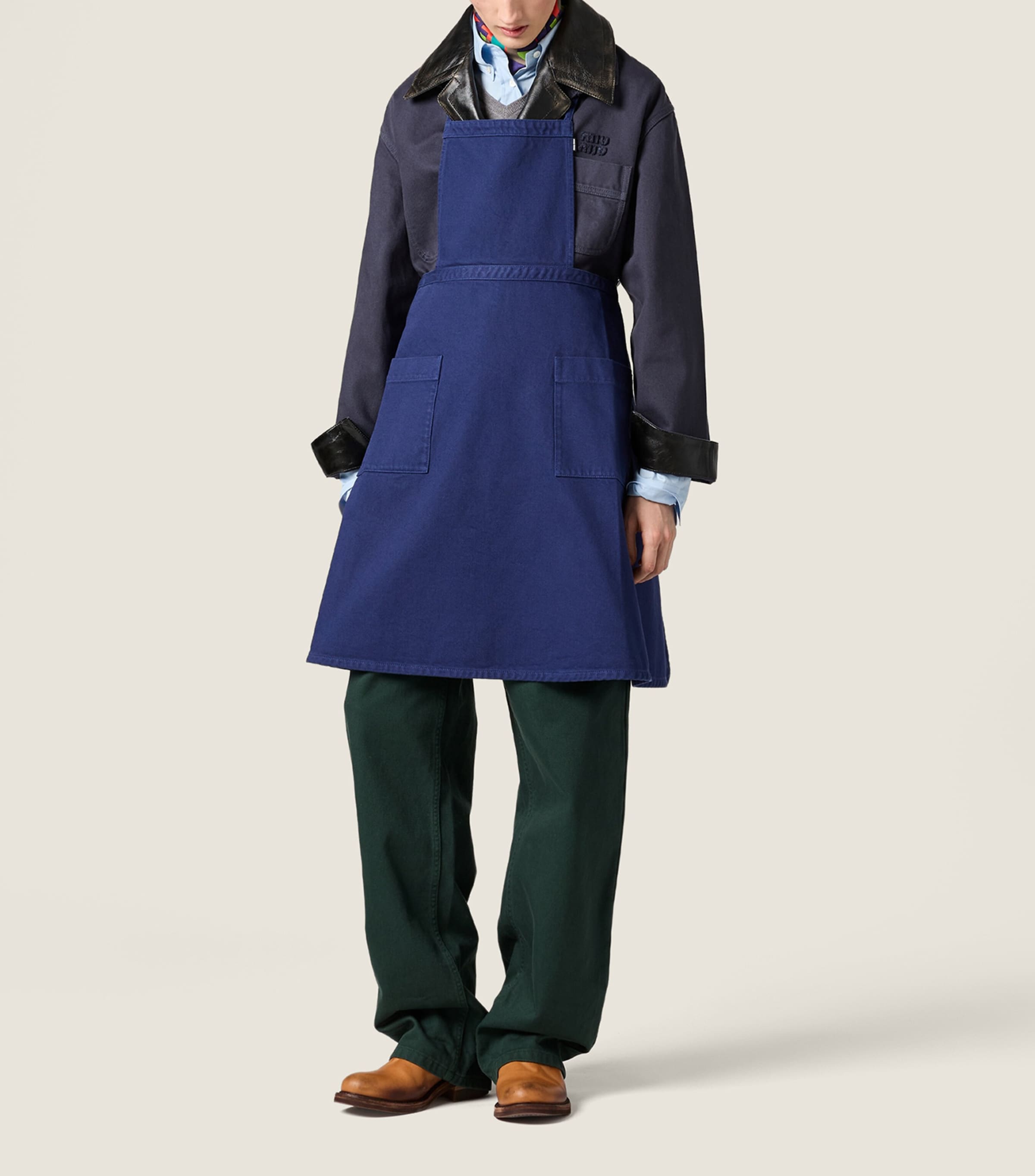 Miu Miu Womens Garment-Dyed Gabardine Apron Blue Image 2