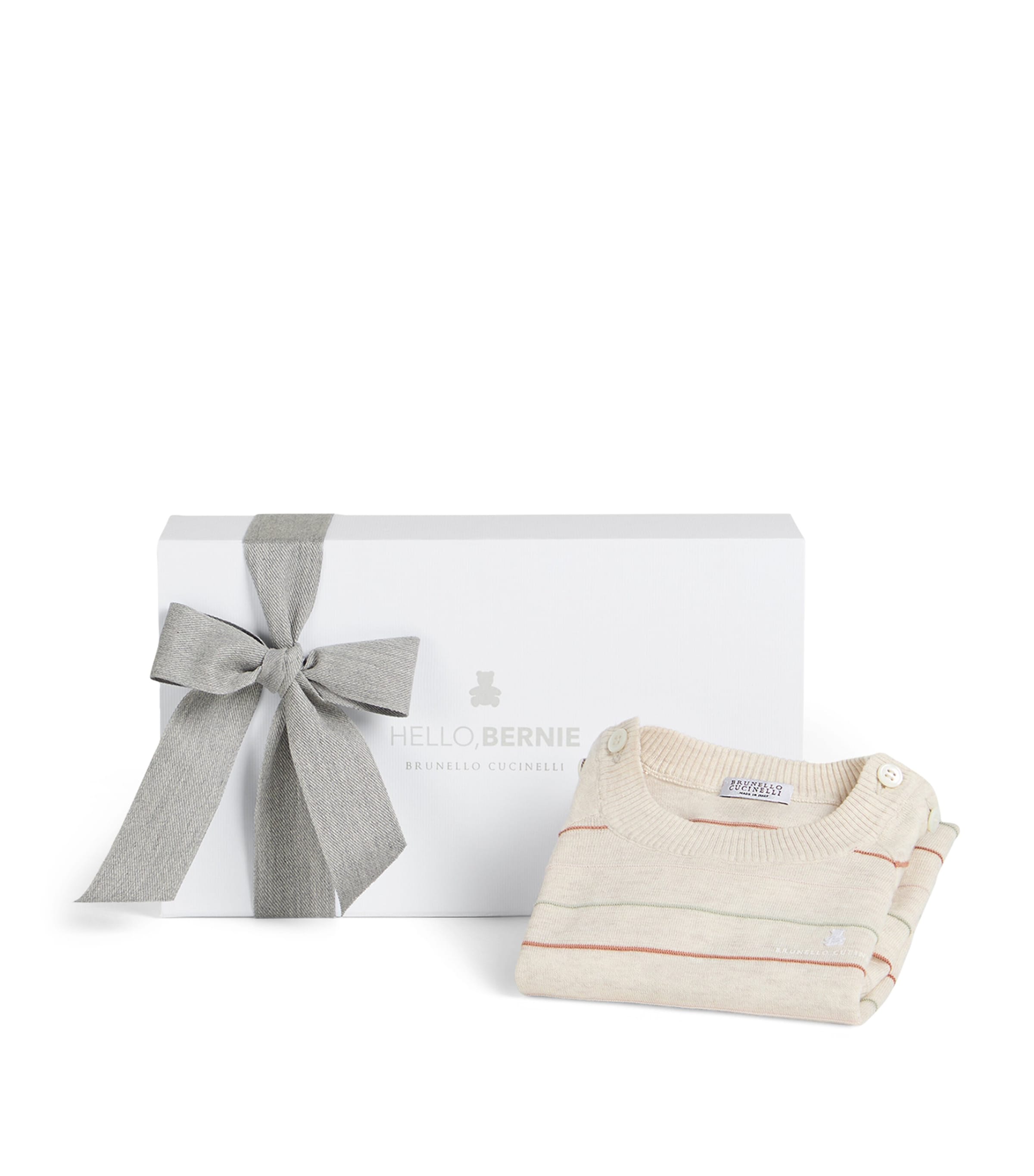 Brunello Cucinelli Kids Cotton Stripe Baby Bernie Playsuit (3-18 Months) Image 1