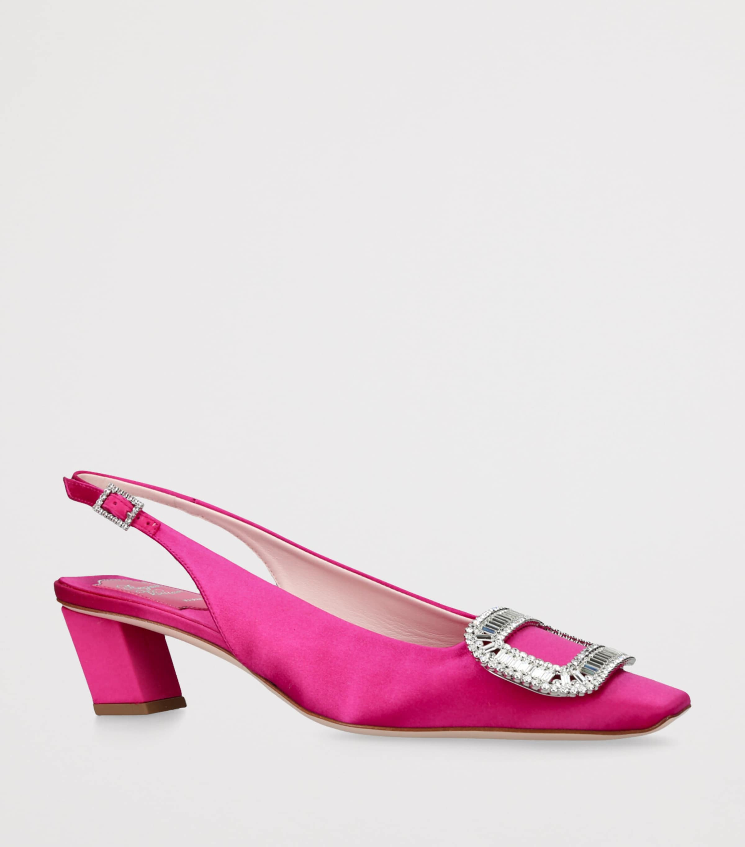 Roger Vivier Satin Pilgrim Slingback Pumps 45 Pink Image 3
