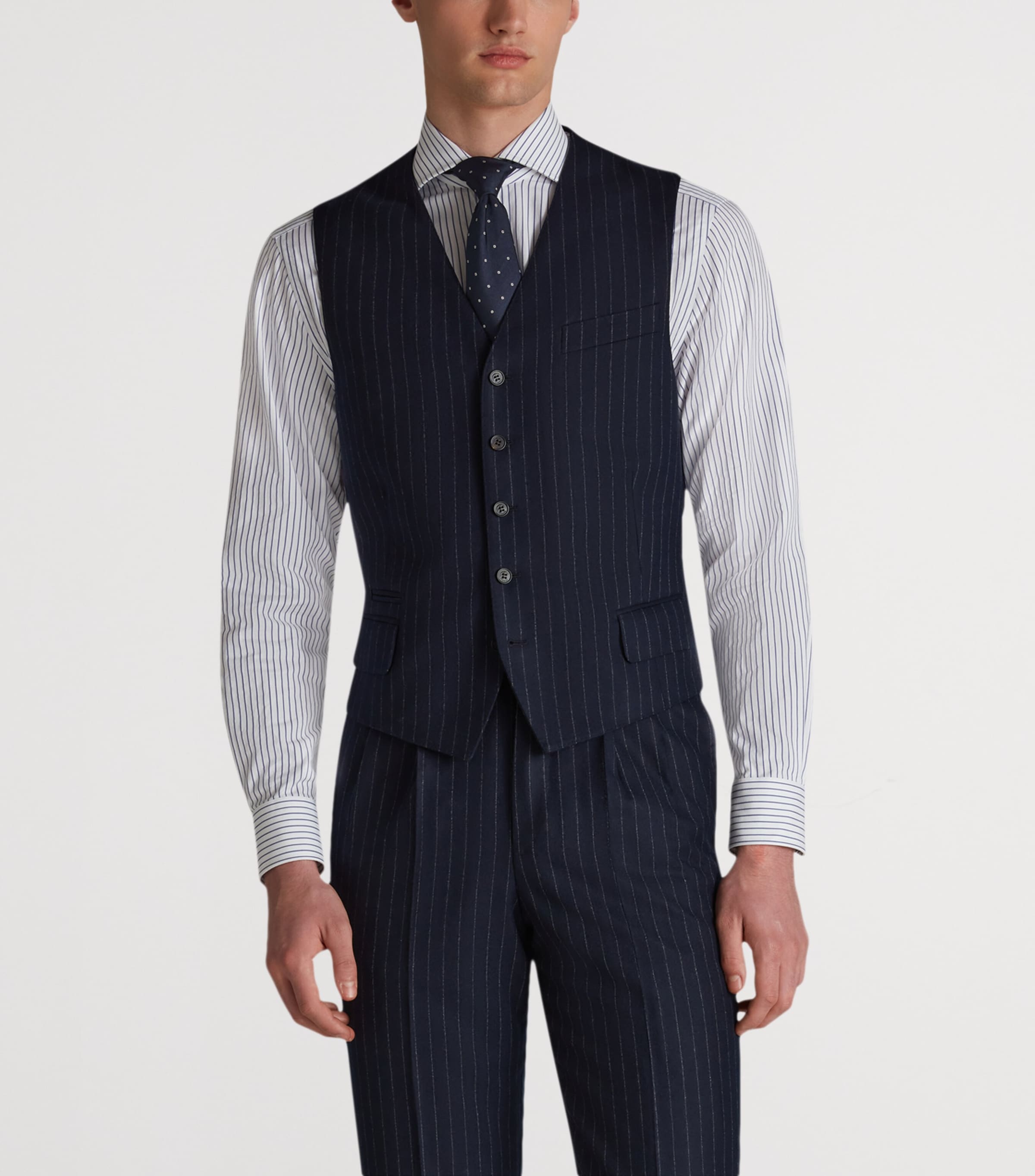 Merino Wool Chalkstripe Waistcoat 416HOUSE NAVY Image 3