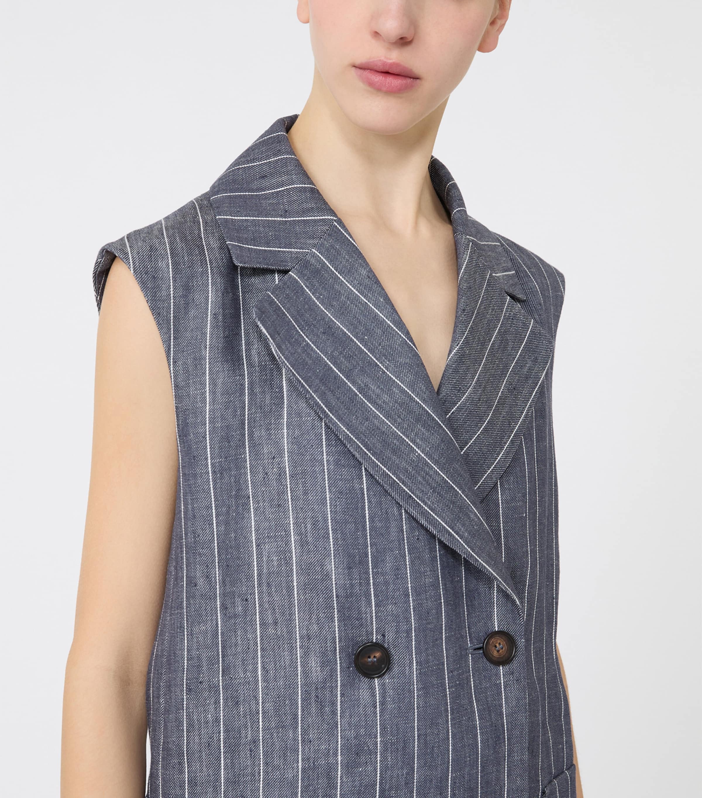Max Mara Womens Linen Pinstripe Gilet Ultramarine Image 5