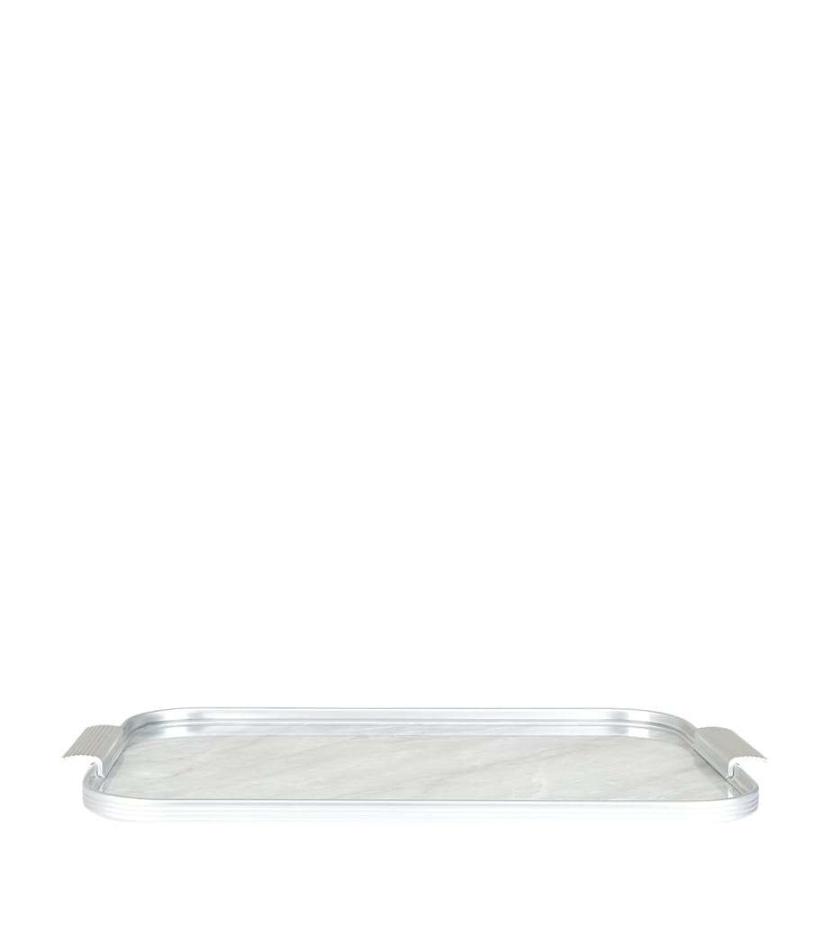 Ribbed Tray (46cm) SILVER WHITE MARBLE Image 1