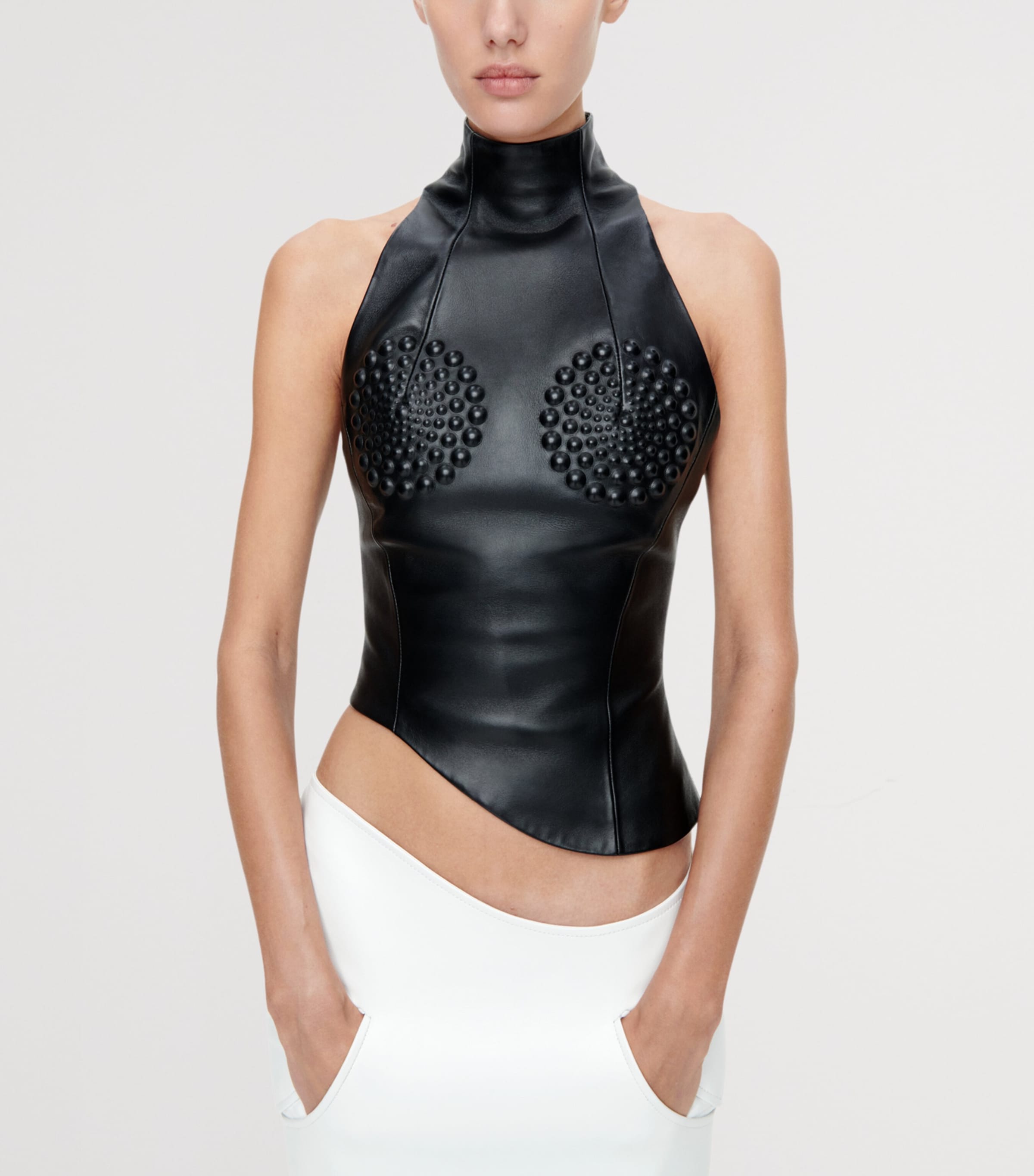 Schiaparelli Womens Lambskin Trompe L’Oeil Wave Top Black Image 4