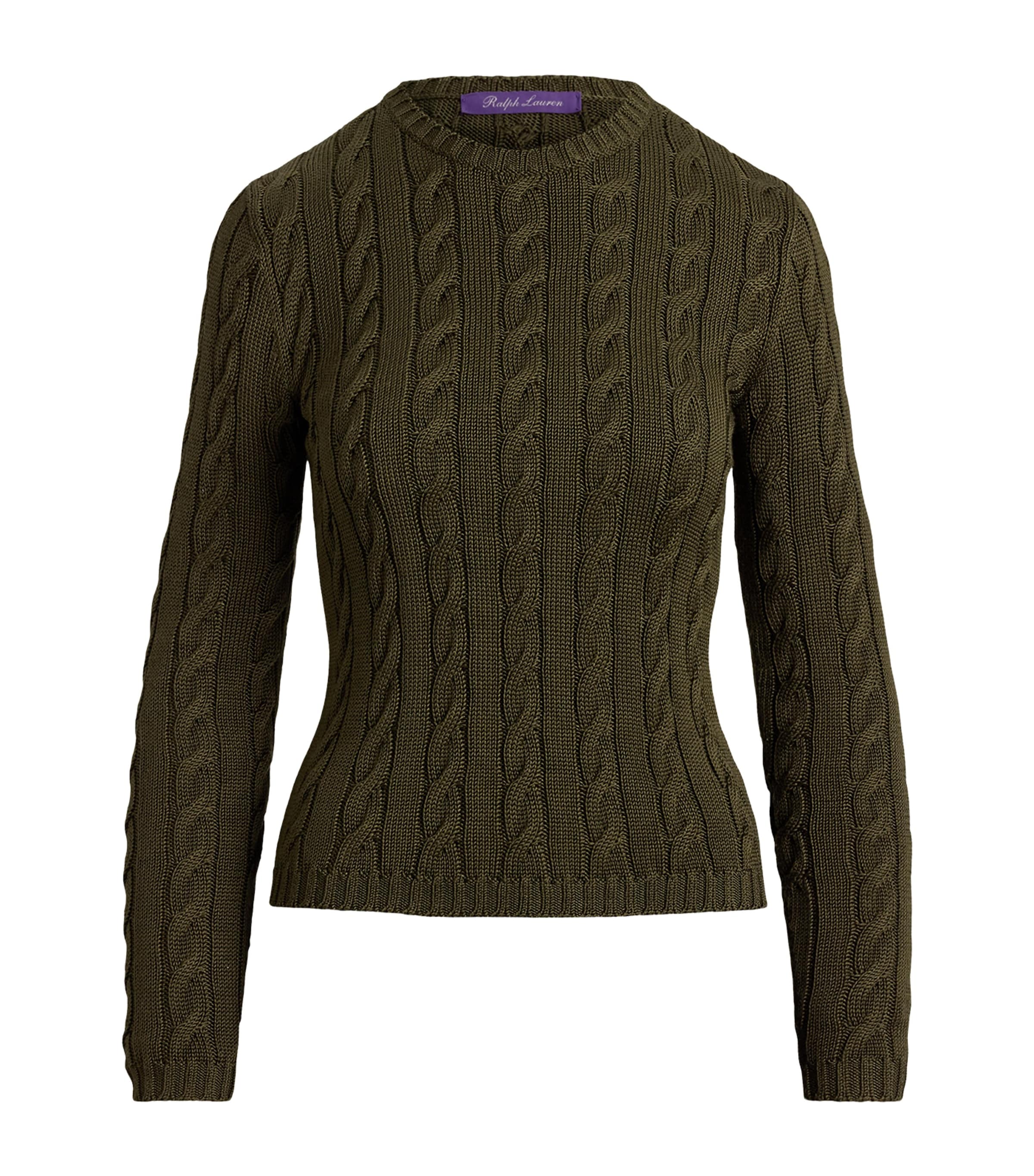 Ralph Lauren Collection Womens Silk-Blend Cable-Knit Sweater Cypress Image 1