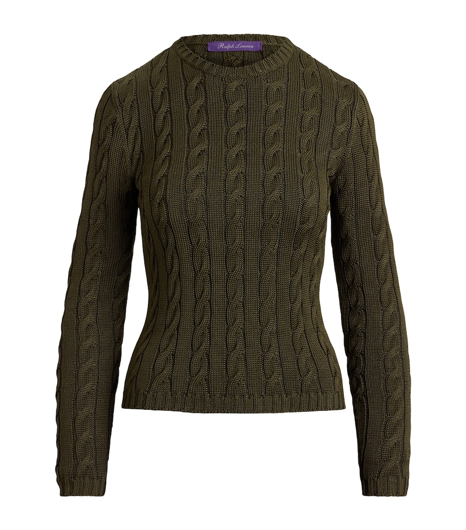 Ralph Lauren Collection Womens Silk-Blend Cable-Knit Sweater Cypress Image 1