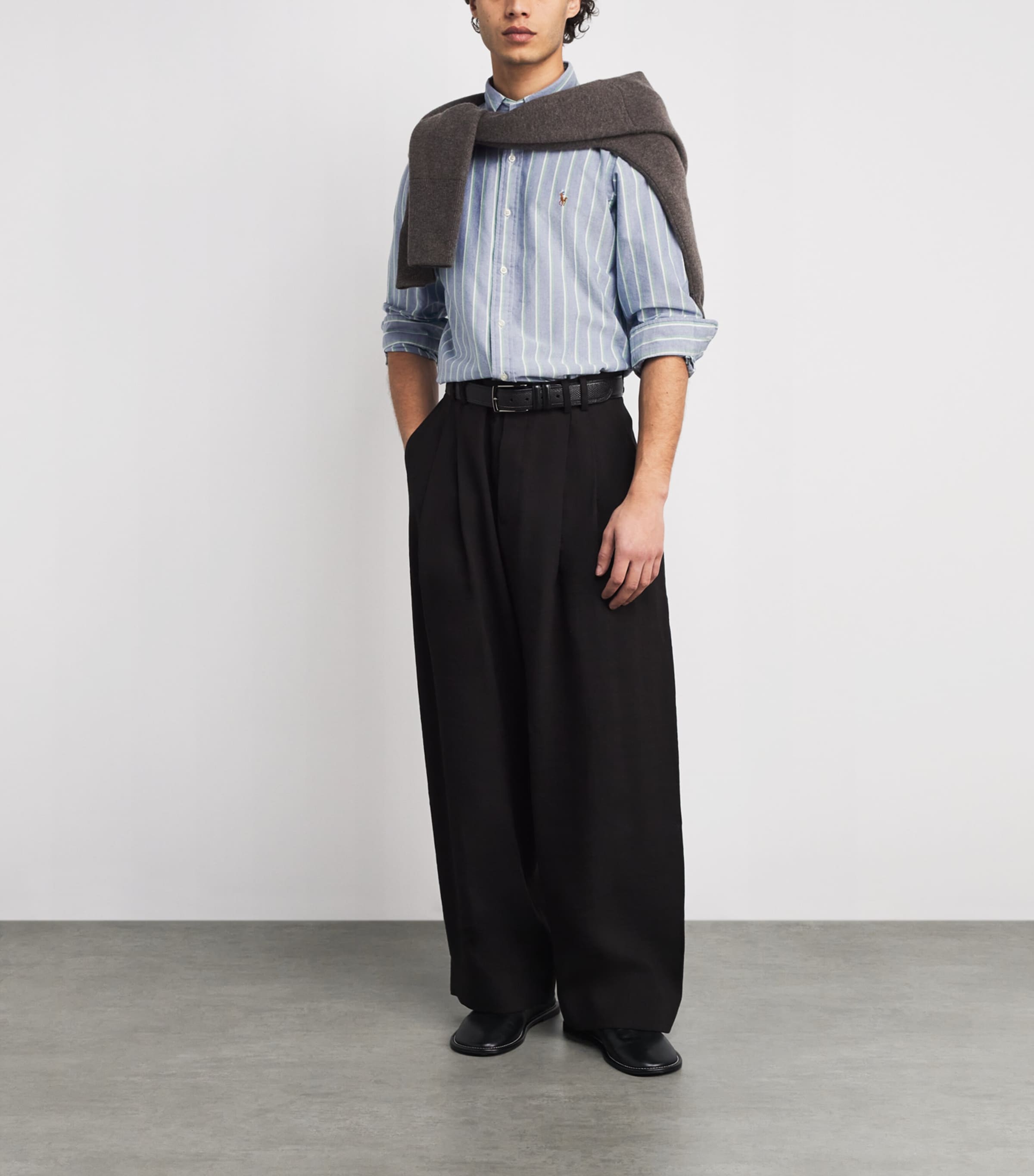 Cotton Stripe Oxford Shirt 259D NAVY GREEN MLTI Image 2