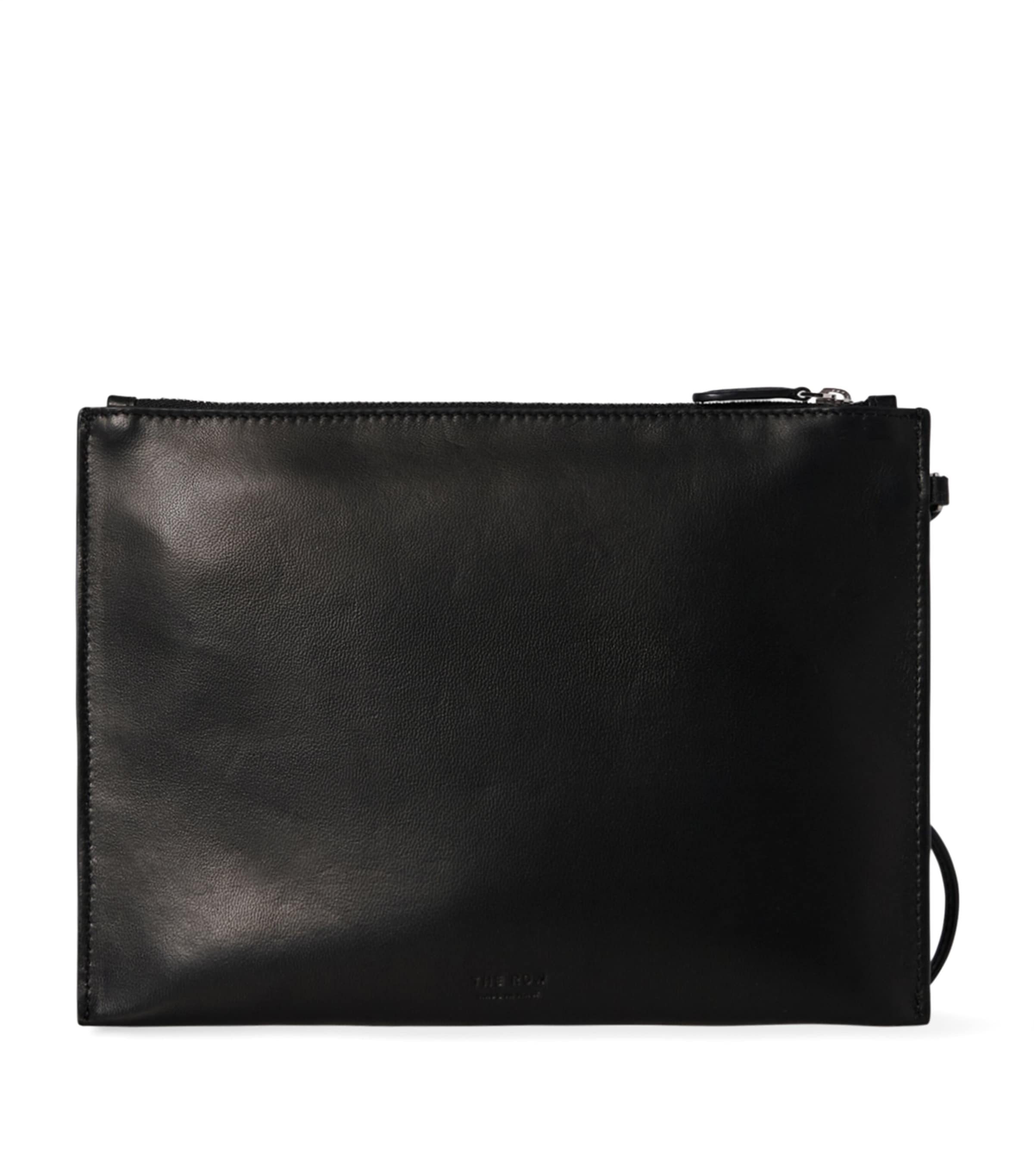The Row Lambskin Leather Wristlet Pouch In Black