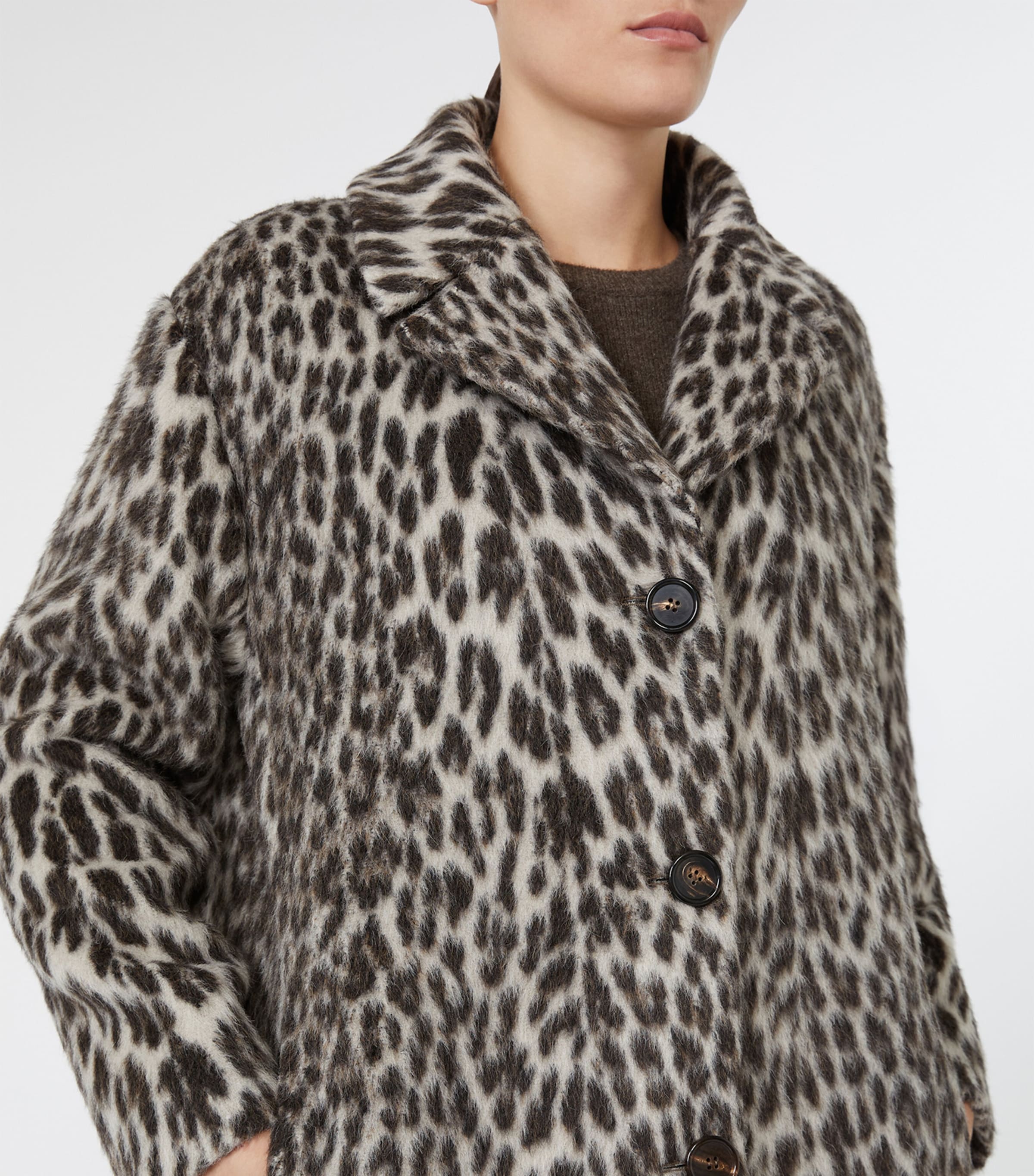 Max Mara Womens Wool-Alpaca Leopard Print Overcoat Ecru Image 5