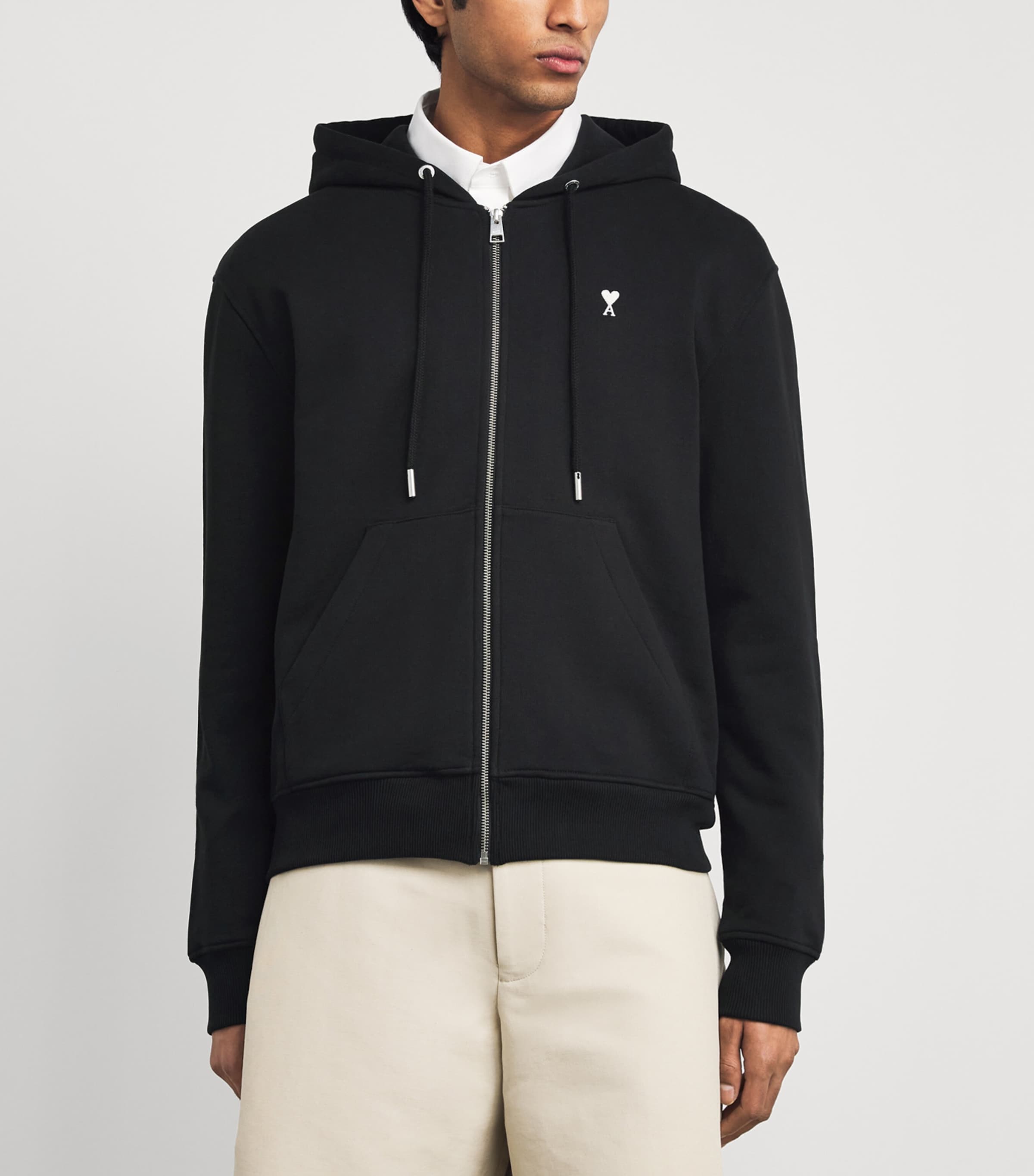 AMI Paris Black Cotton Ami De Coeur Zip-Up Hoodie | Harrods US