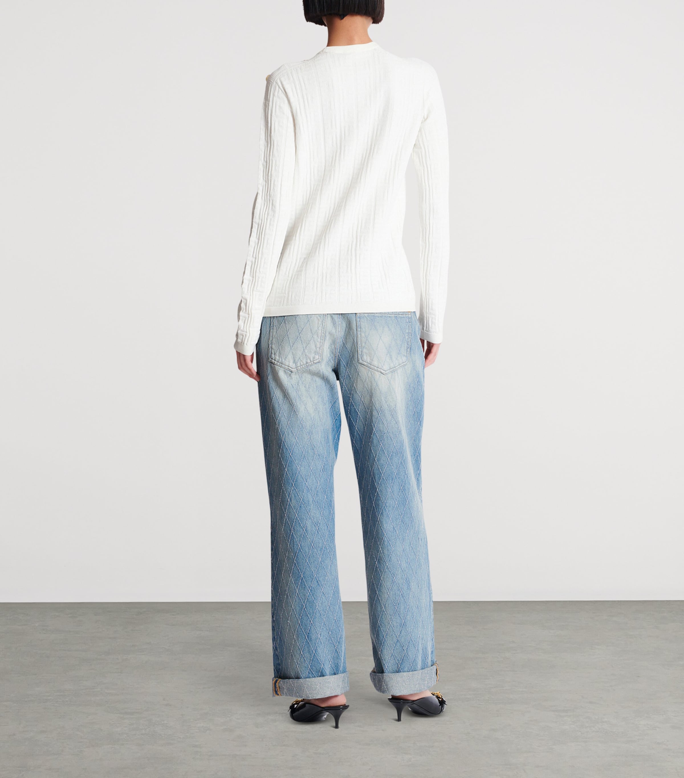 Button-Trim Monogram Sweater 0KA NATUREL Image 4