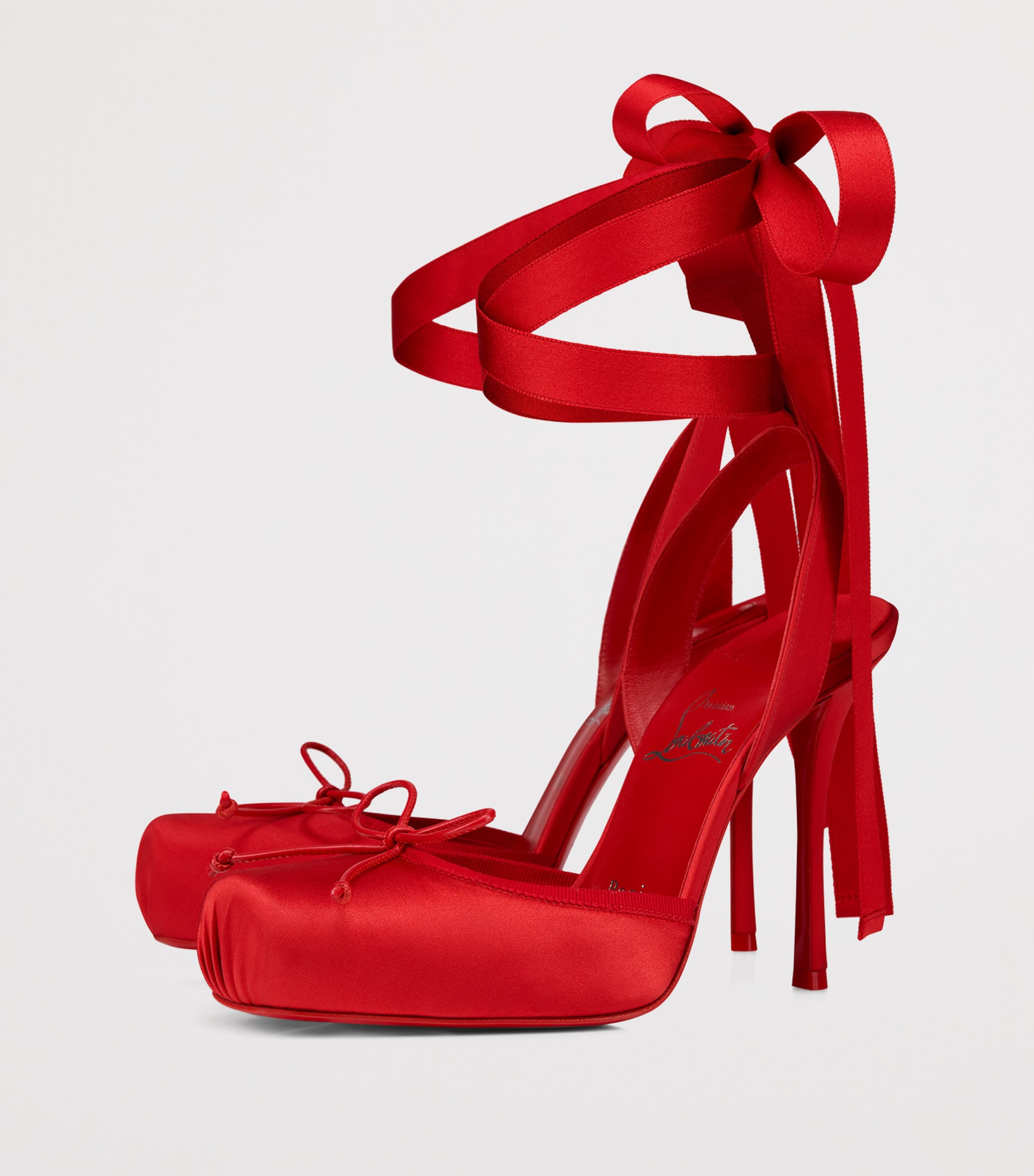 Christian Louboutin Red Cassia Lace-Up Satin Pumps 100 | Harrods US
