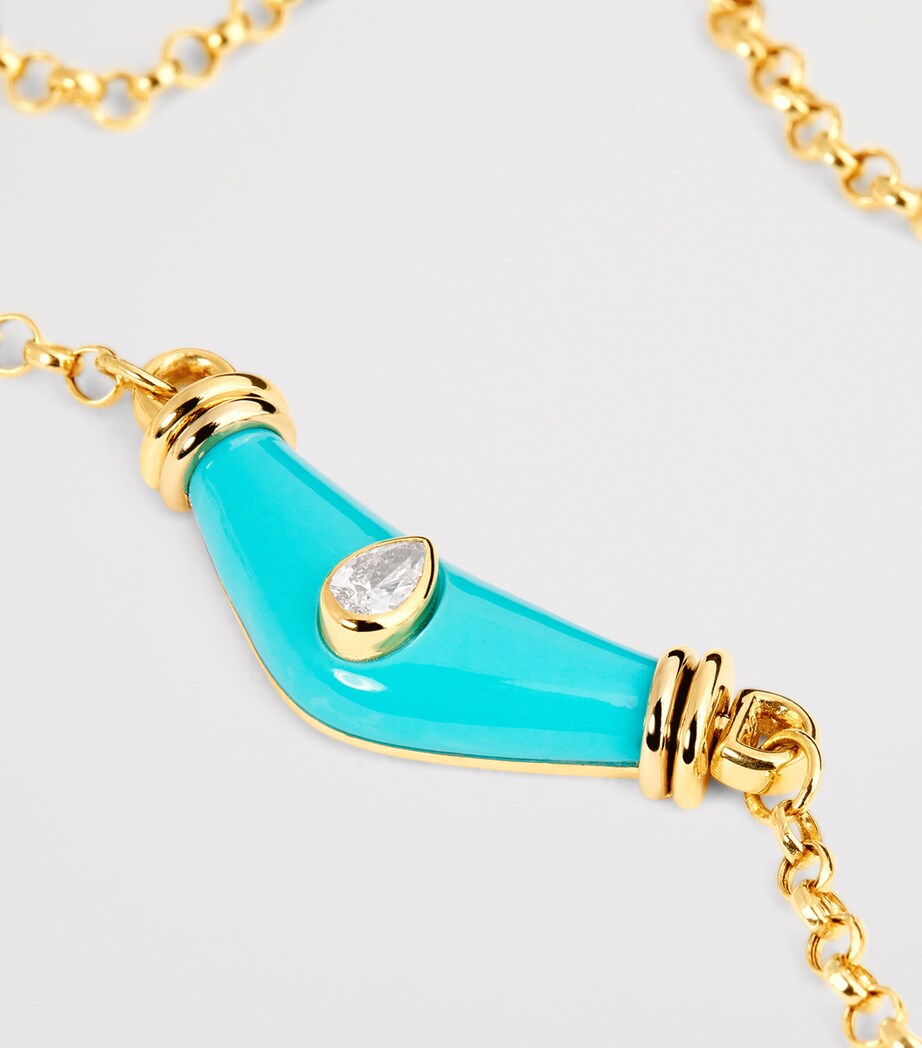 Yellow Gold, Turquoise and Diamond N*93 Karma Necklace YELLOW GOLD Image 4