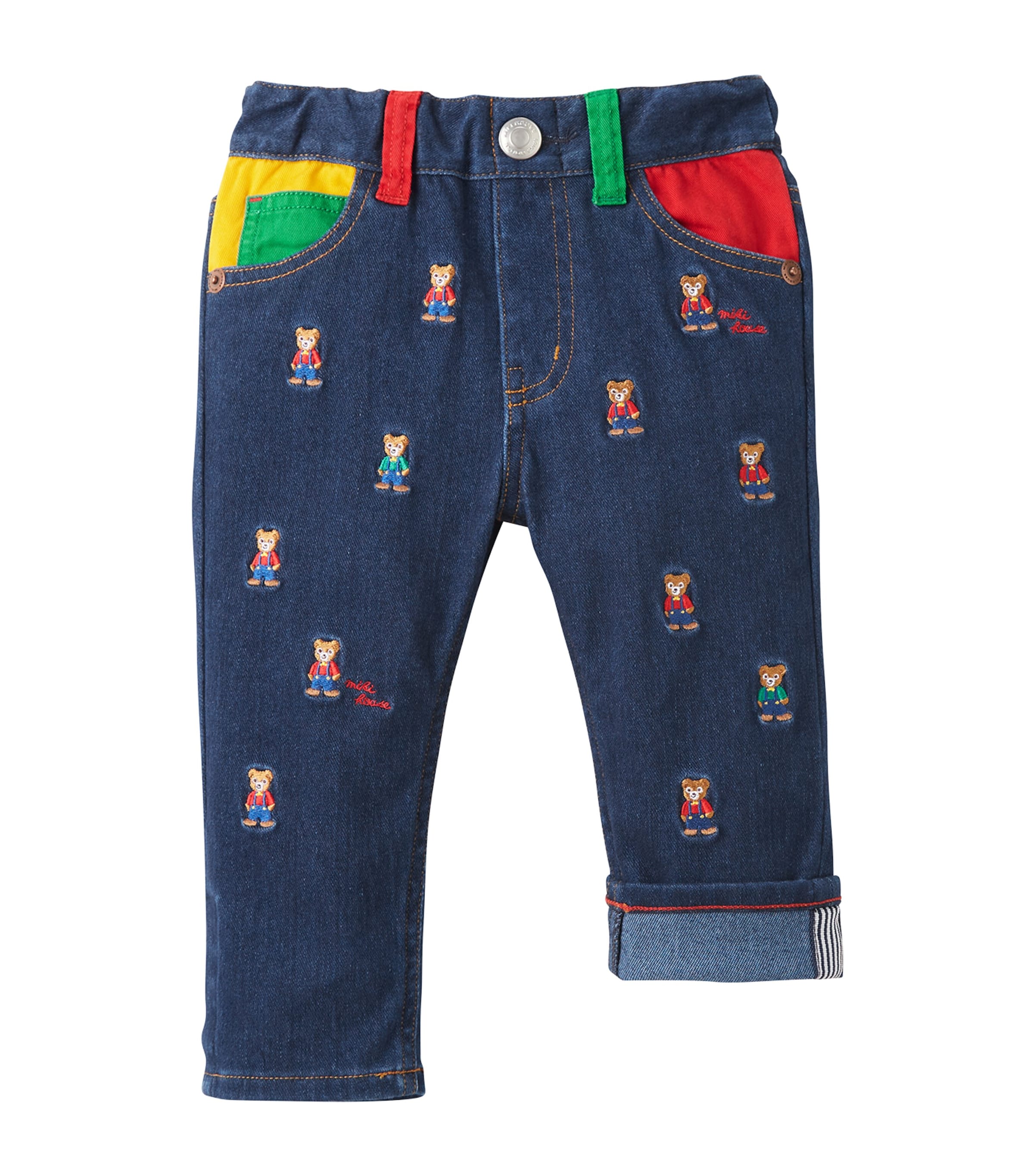 Miki House Kids' Cotton Embroidered Jeans In Blue