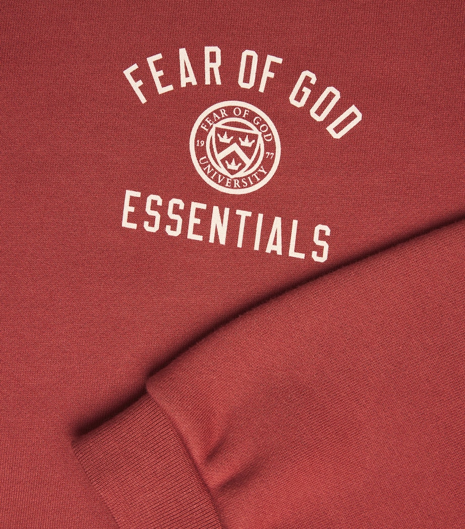 FEAR OF GOD ESSENTIALS Mens Cotton-Blend University Crest Logo Sweatshirt Crimson Image 5