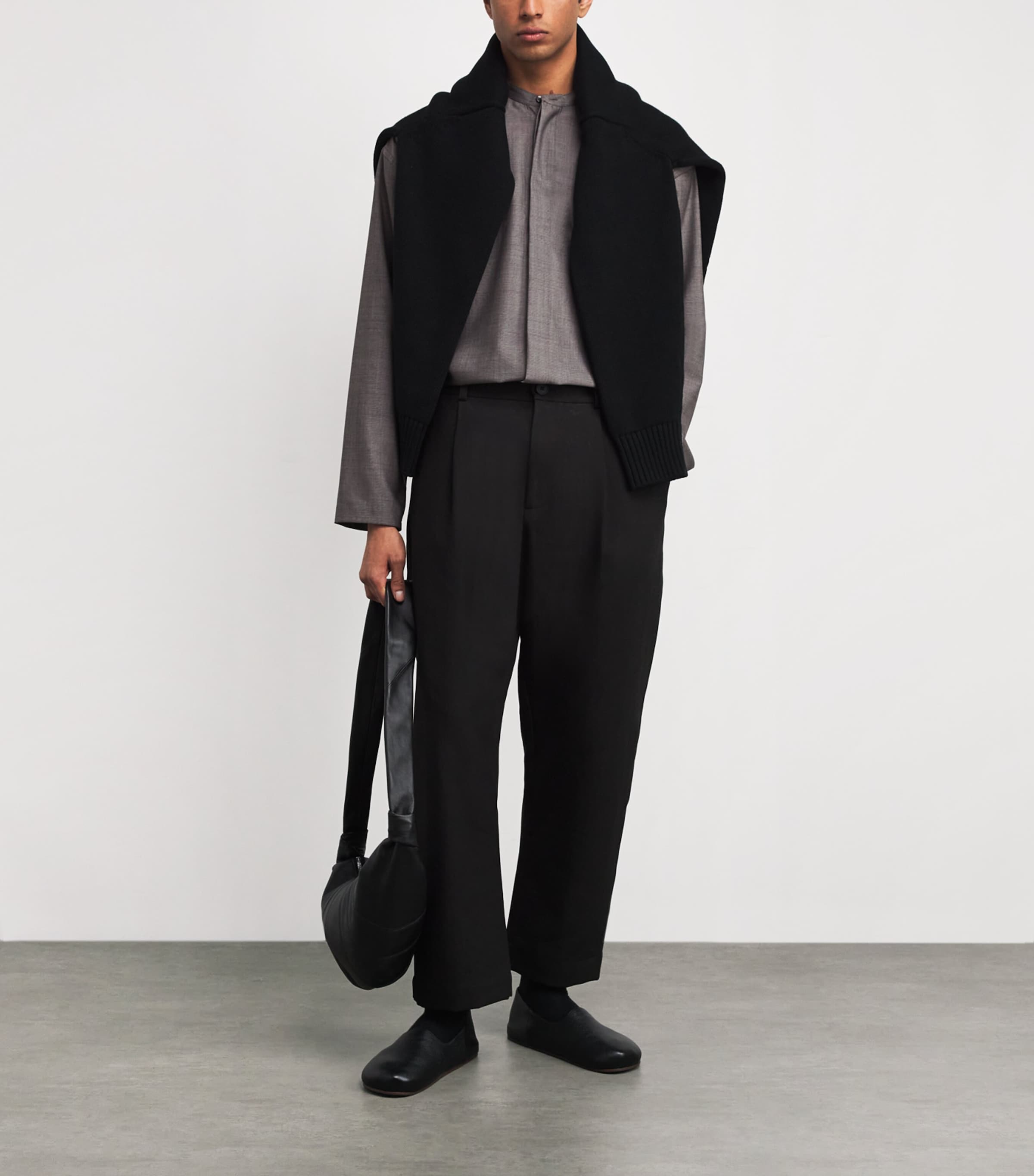 Wool Grandad-Collar Shirt WARM GREY Image 2