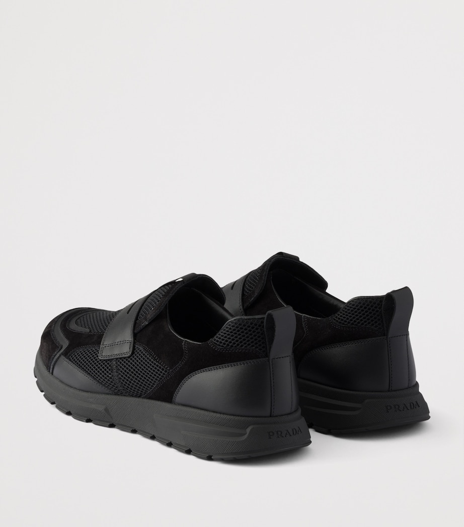 Prada Leather-Mesh Sneakers Black Image 5