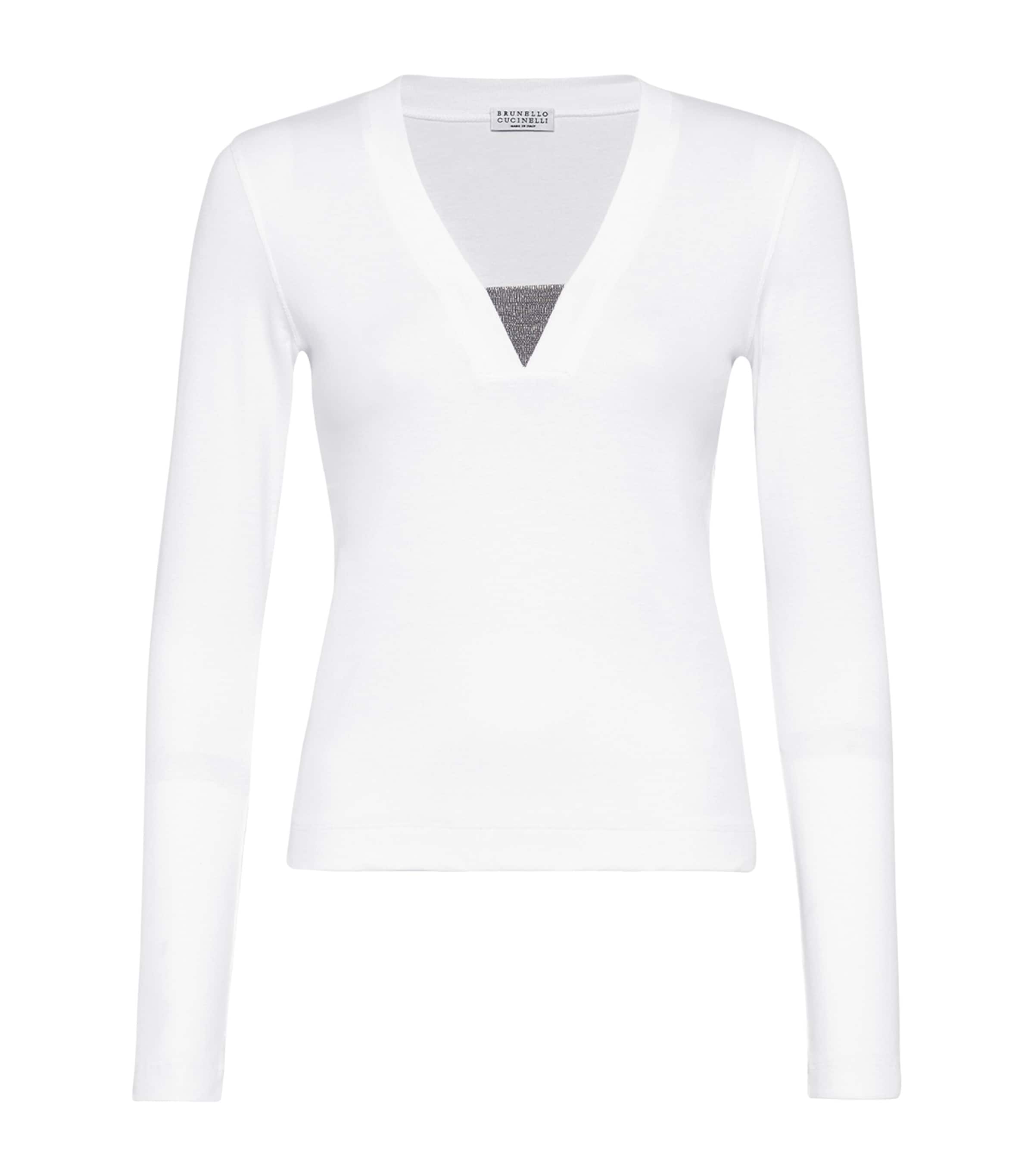 Brunello Cucinelli Stretch-cotton Monili-detail T-shirt In White