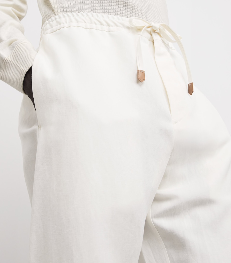 Linen-Silk Drawstring Trousers 1-WHITE Image 6