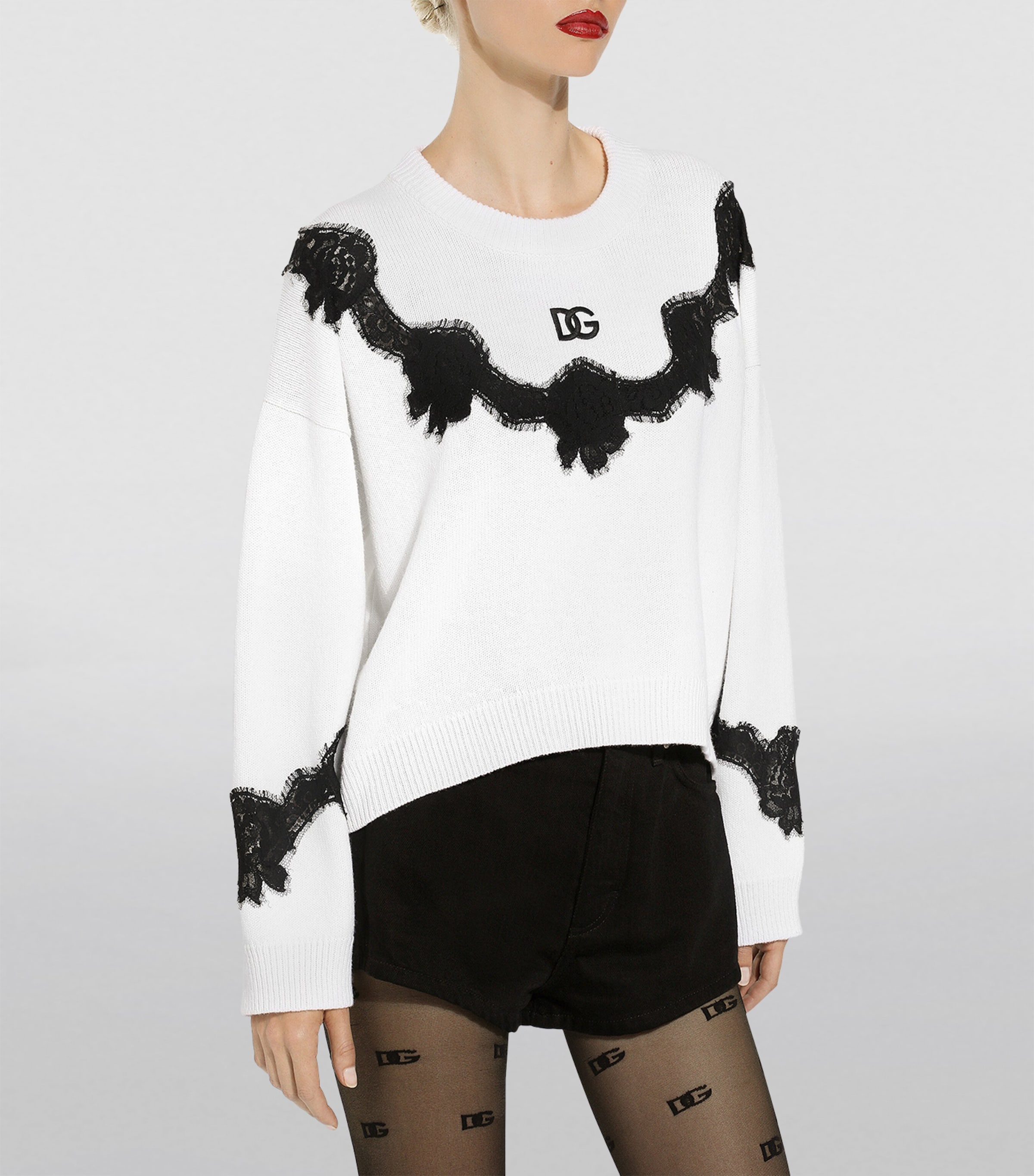 Lace-Detail Sweater W4335-BRIGHT WHITE Image 3