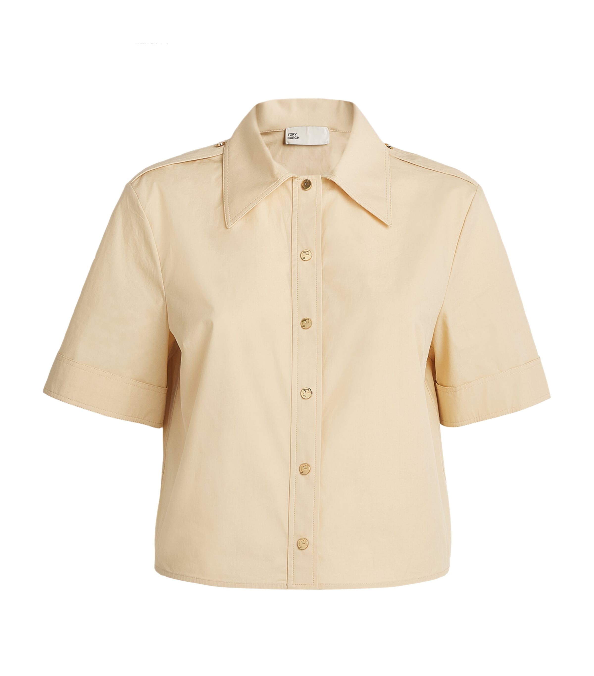 Shop Tory Burch Poplin Camp Shirt In Neutral