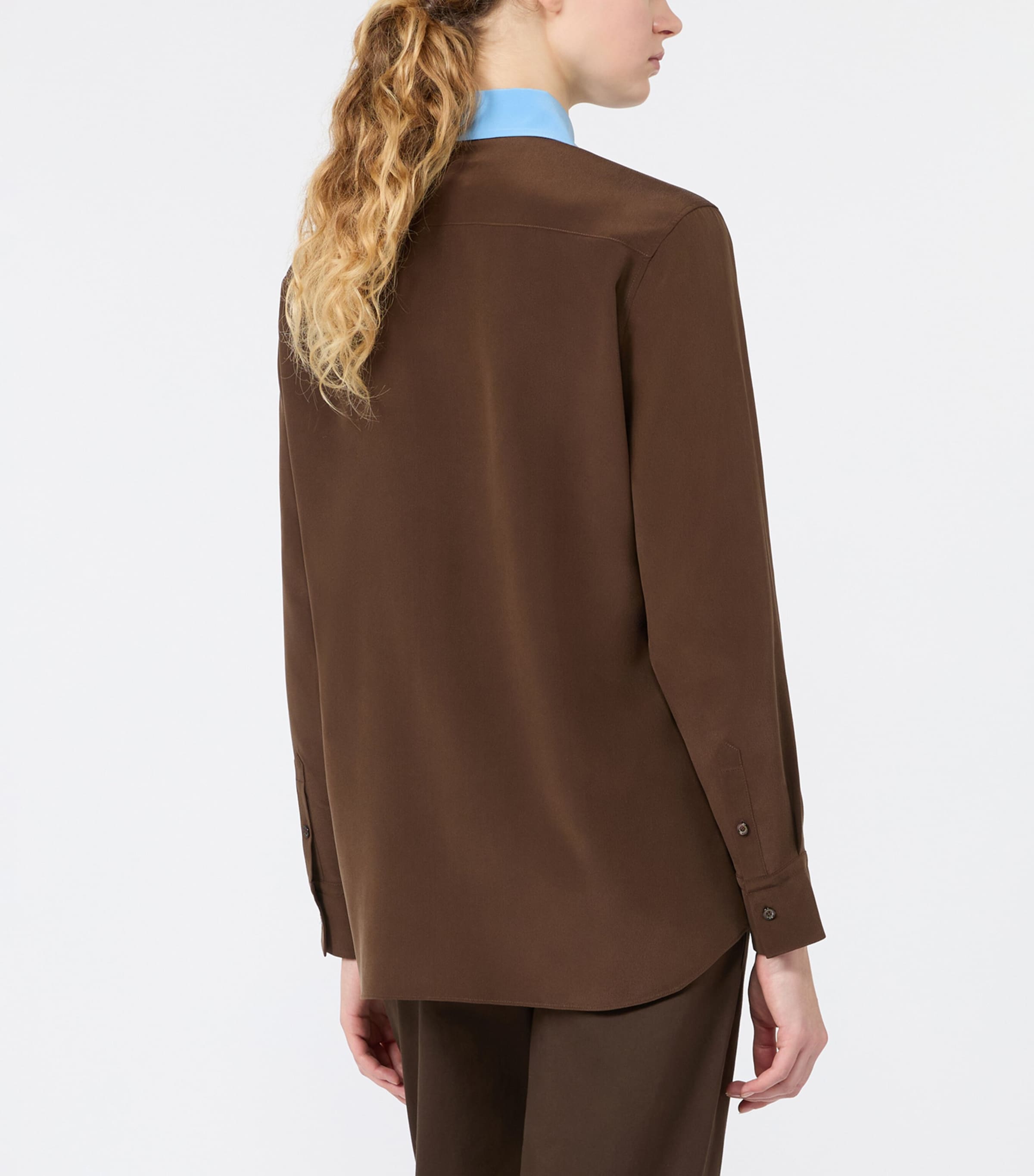 Weekend Max Mara Womens Silk Contrast Collar Shirt Brown Image 4