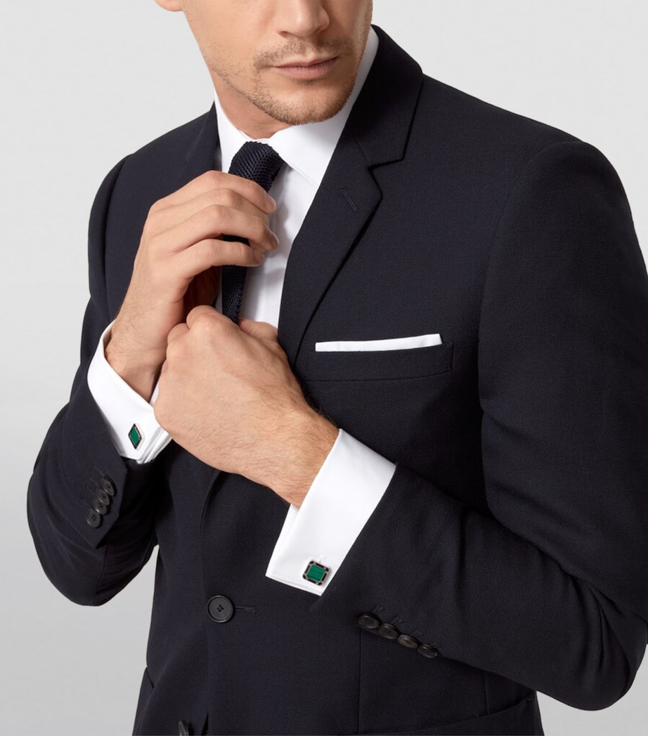Sterling Silver and Malachite Santos de Cartier Cufflinks METAL Image 4