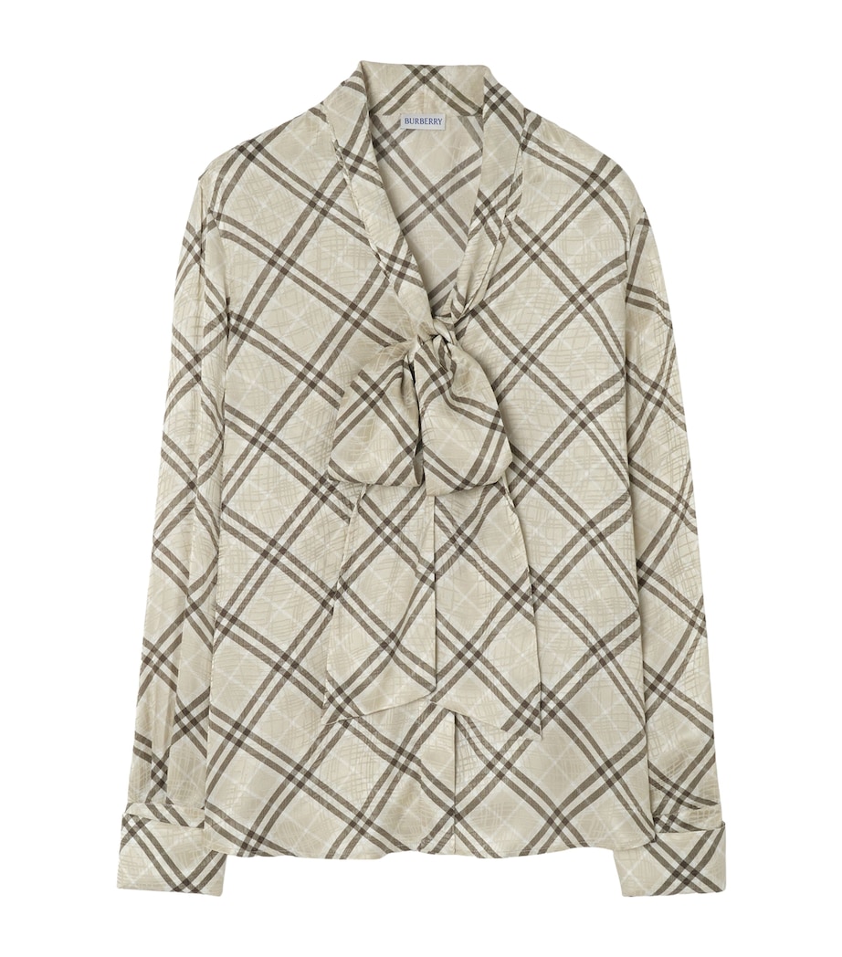 Burberry Womens Silk-Blend Check Scarf Blouse Champagne Wht Ip Chk Image 1