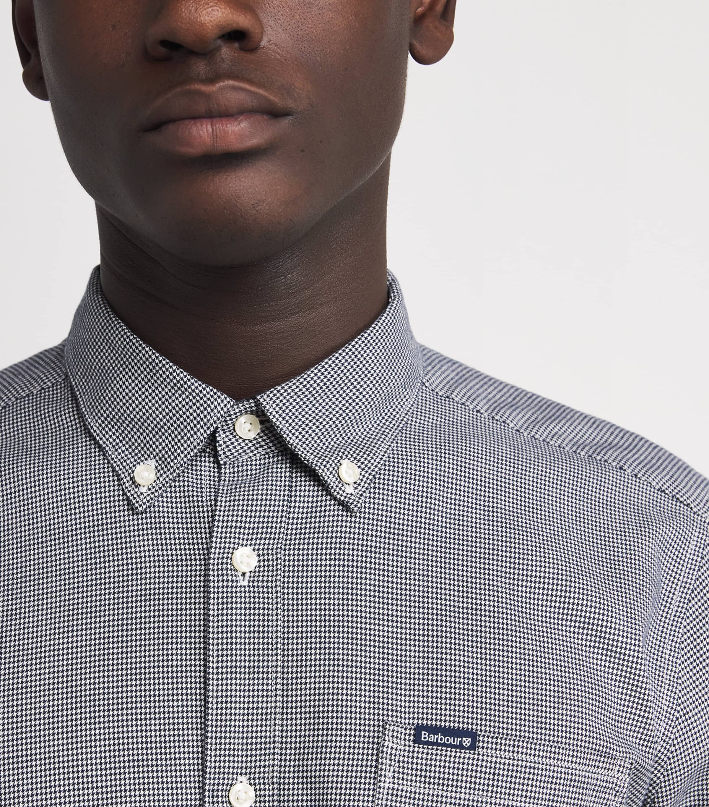 Cotton Huntly Houndstooth Tailored Shirt NY91 NAVY Image 6